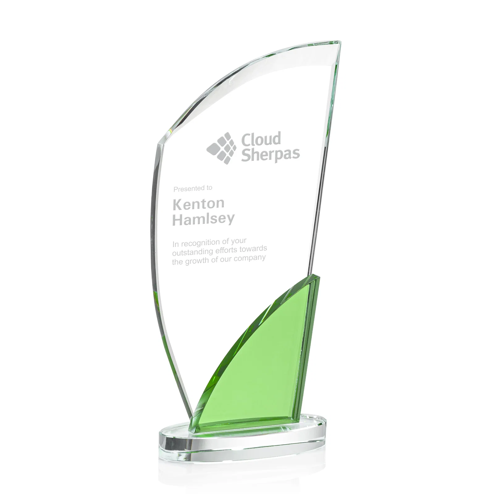Elegant Emerald Crystal Sail Achievement Award — view 4