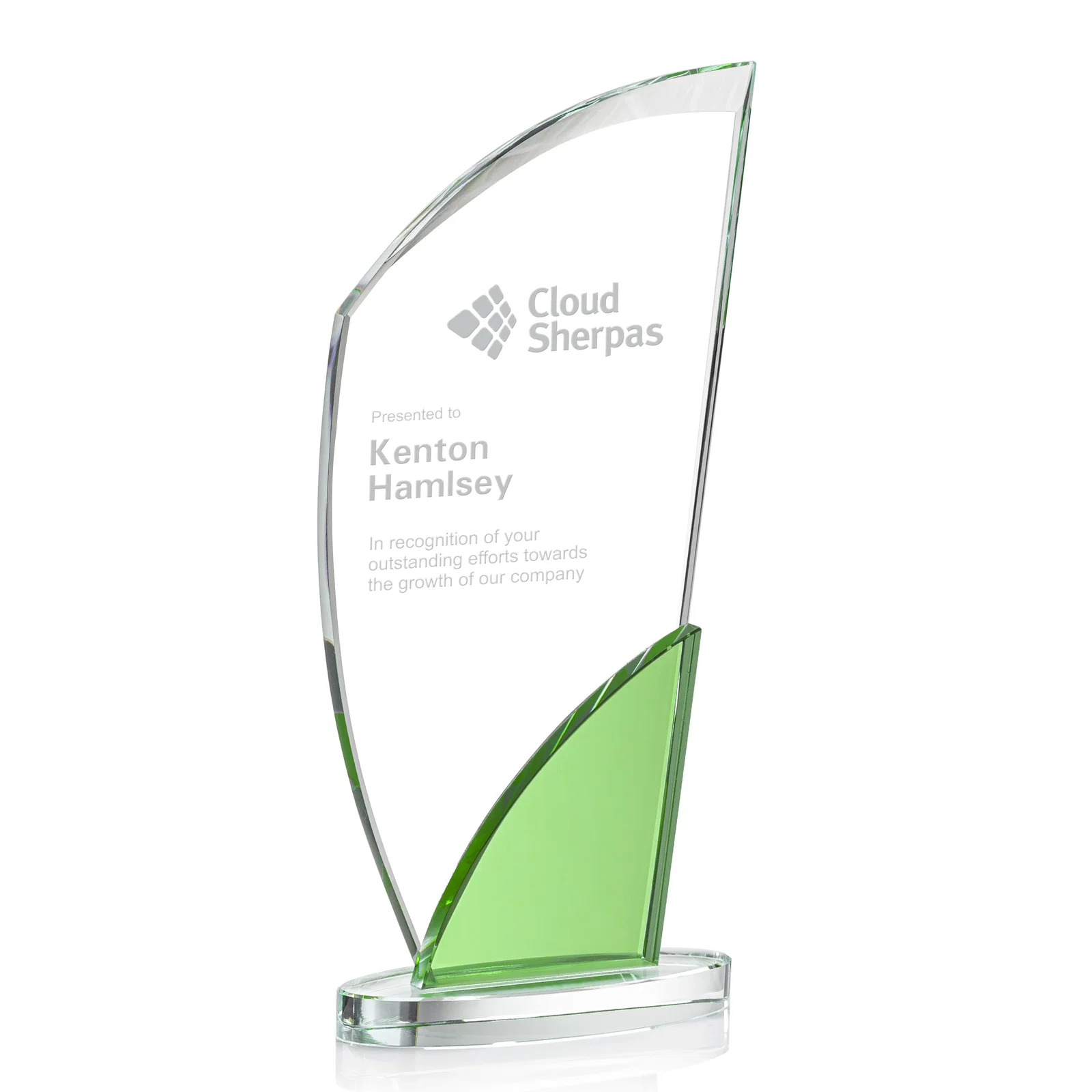 Elegant Emerald Crystal Sail Achievement Award — view 5