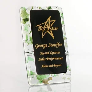 Fused Emerald Art Glass Award on Peg Easel Stand