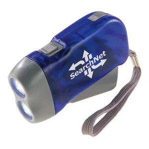 Hand Crank Emergency Flashlight with 6" Wrist Strap, 4" x 2.56" x 1", 1-Color Imprint