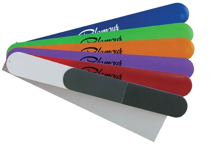 Emery Board with Sleeve. ABS plastic emery board with clear PVC sleeve for salon and spa nail care