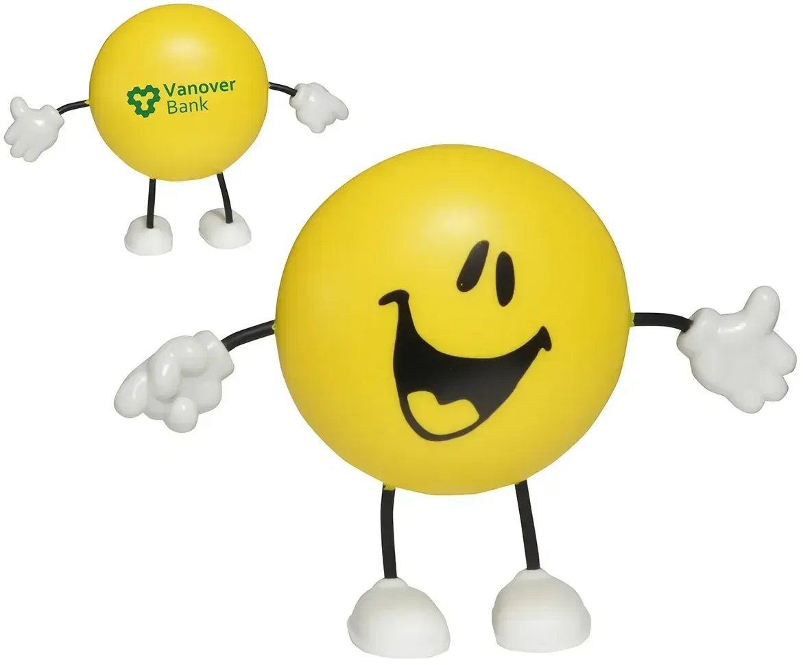 Emoticon Face Round Stress Reliever shown from the back, a branded round squeeze toy for custom logo campaigns
