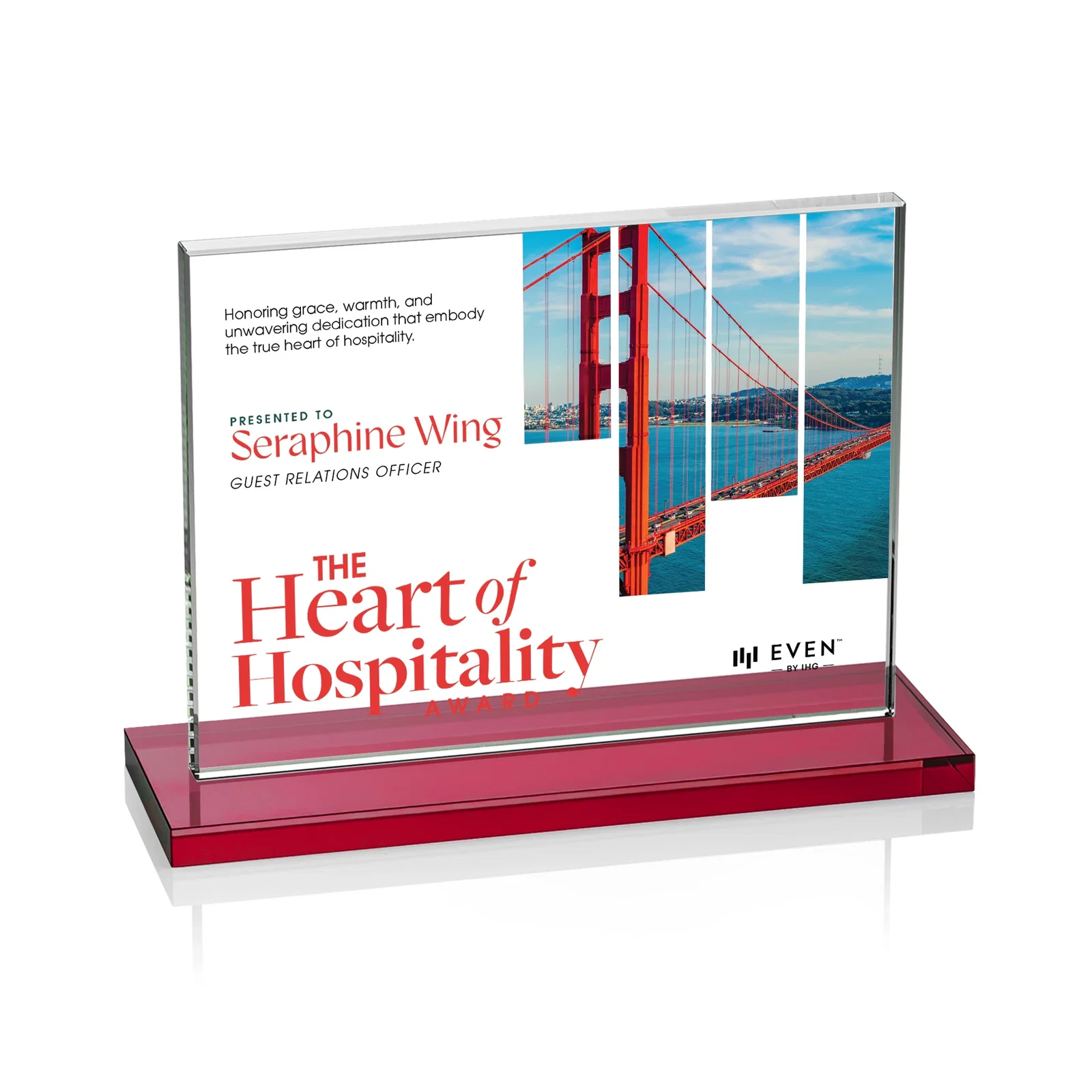 Custom Starfire Crystal Rectangle Award On An Ebony Base, with your logo for sales achievement awards