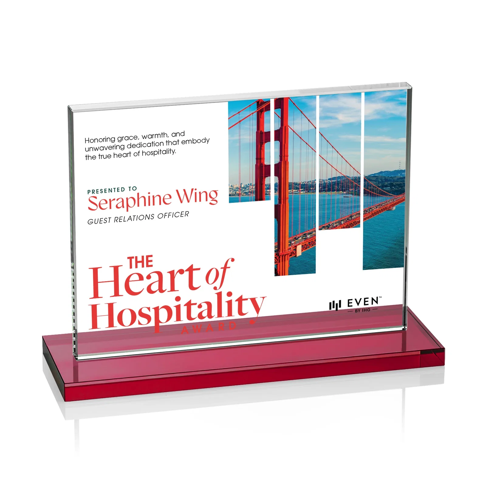 Custom Starfire Crystal Rectangle Award On An Ebony Base, with your logo for team milestone celebrations