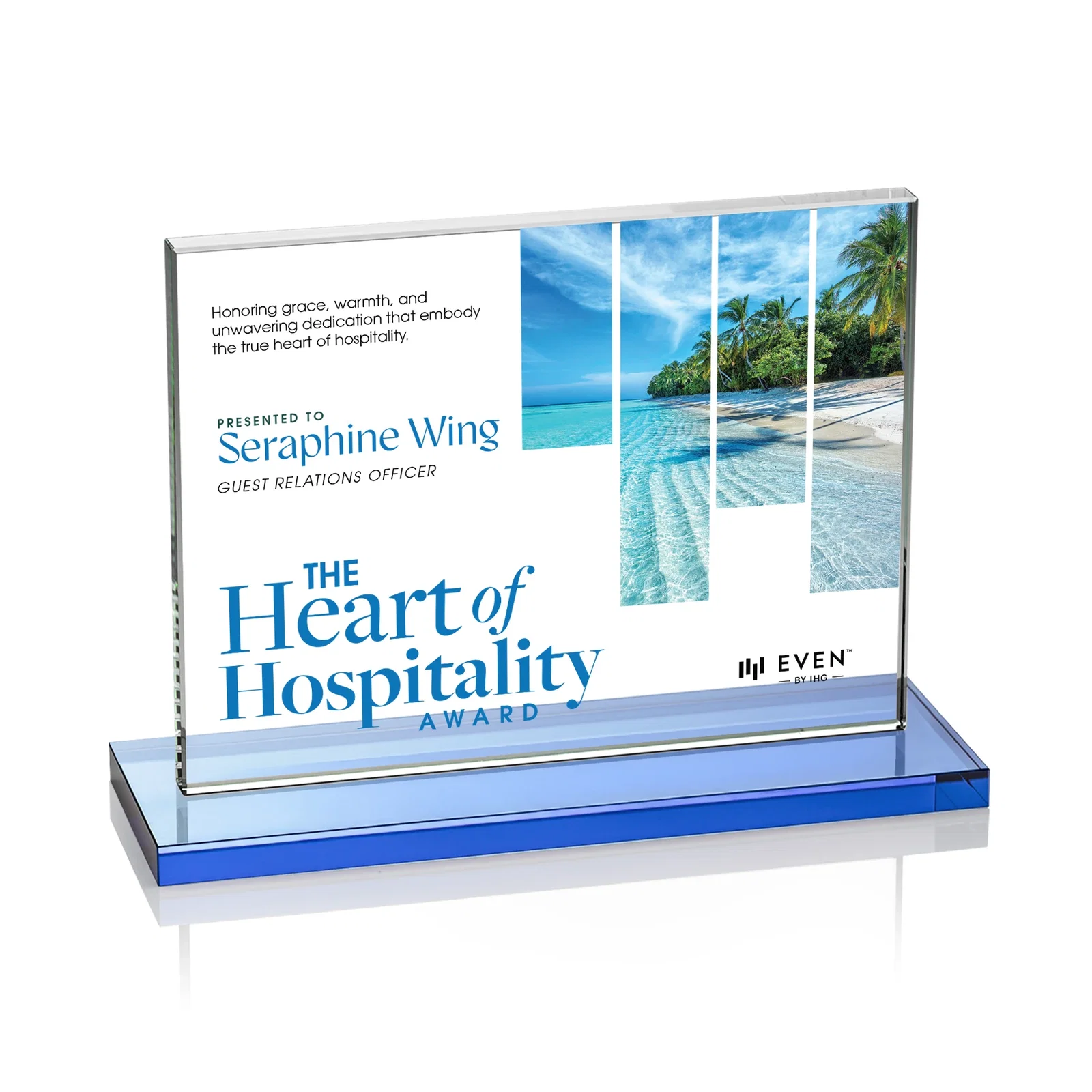 Custom Starfire Crystal Rectangle Award On An Ebony Base, with your logo for dealer and partner awards