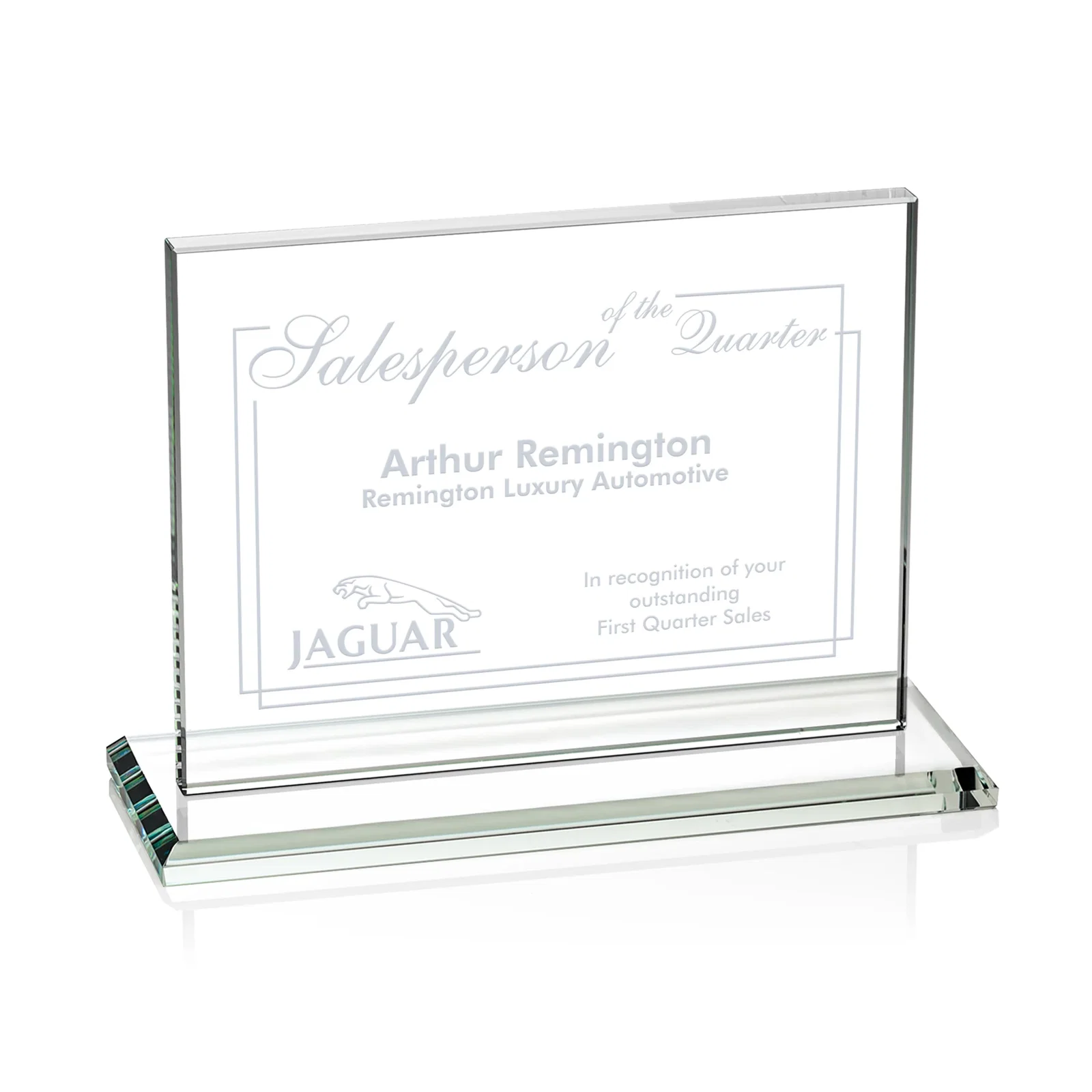 Custom Starfire Crystal Rectangle Award On An Ebony Base for dealer and partner awards