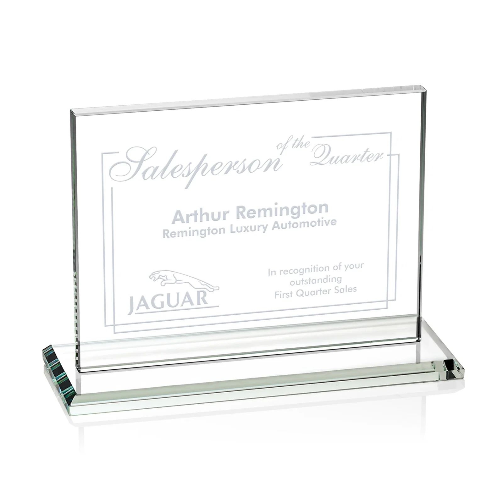 Custom Starfire Crystal Rectangle Award On An Ebony Base for company anniversary events