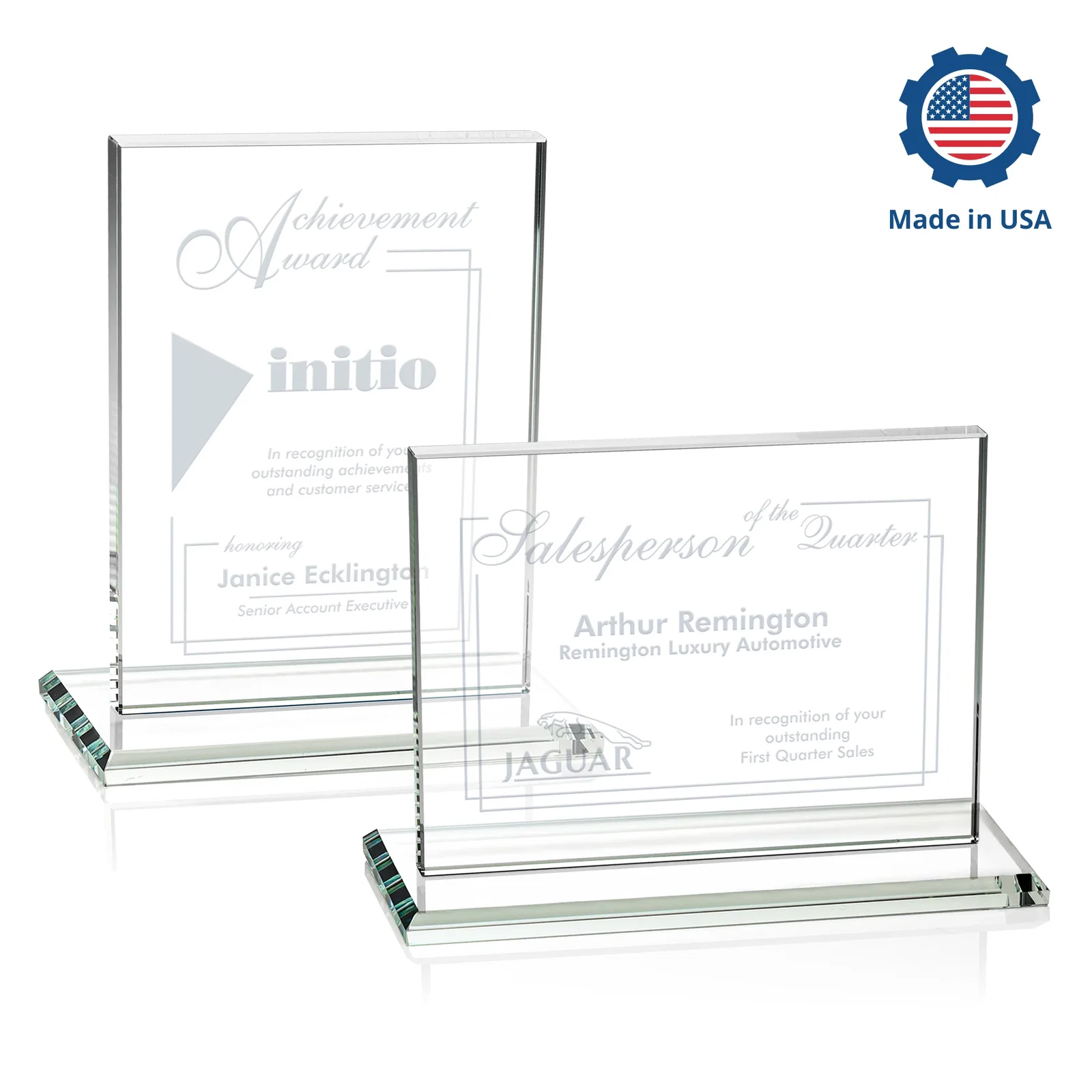 Personalized Starfire Crystal Rectangle Award On An Ebony Base, with your logo for graduation ceremonies