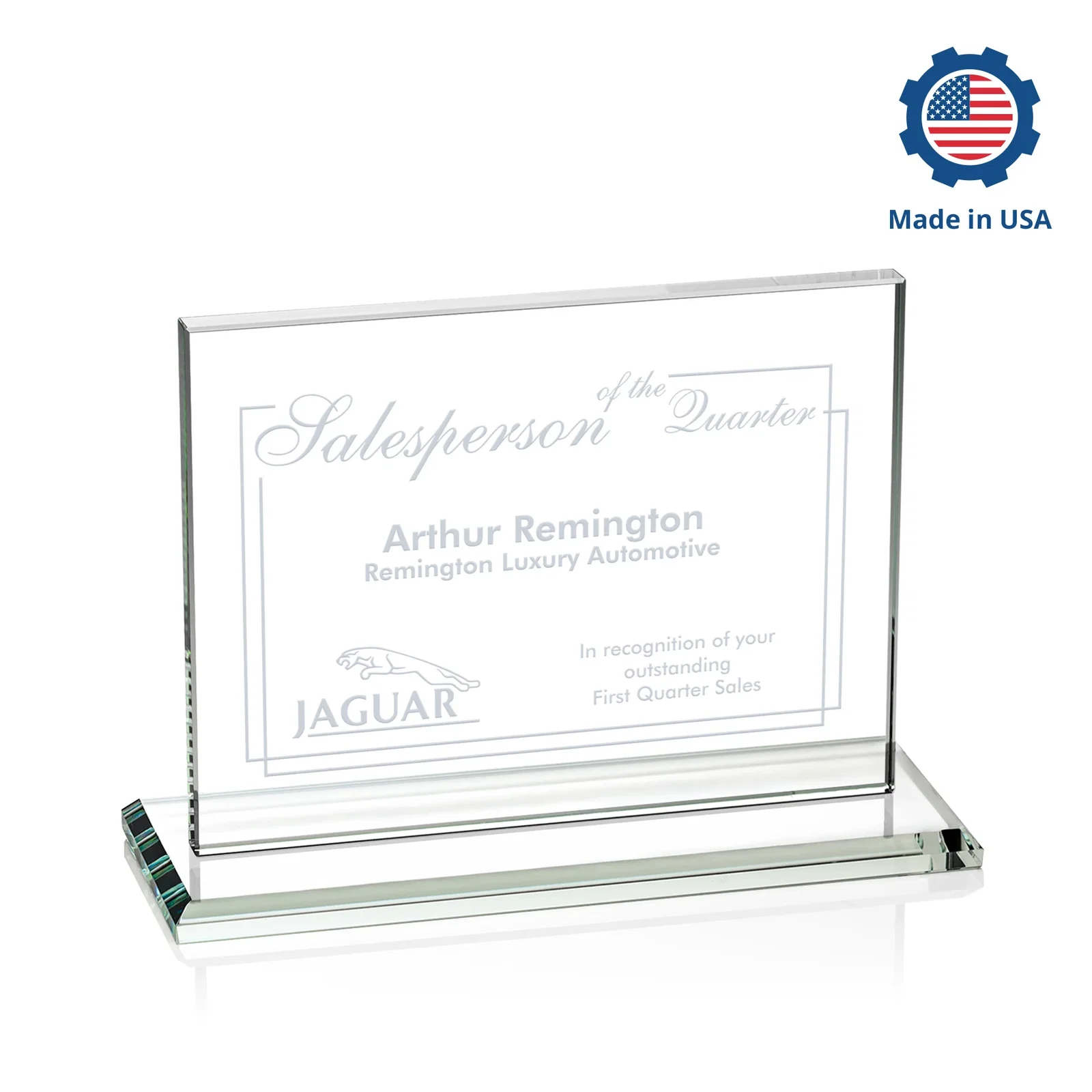 Personalized Starfire Crystal Rectangle Award On An Ebony Base, with your logo for volunteer appreciation