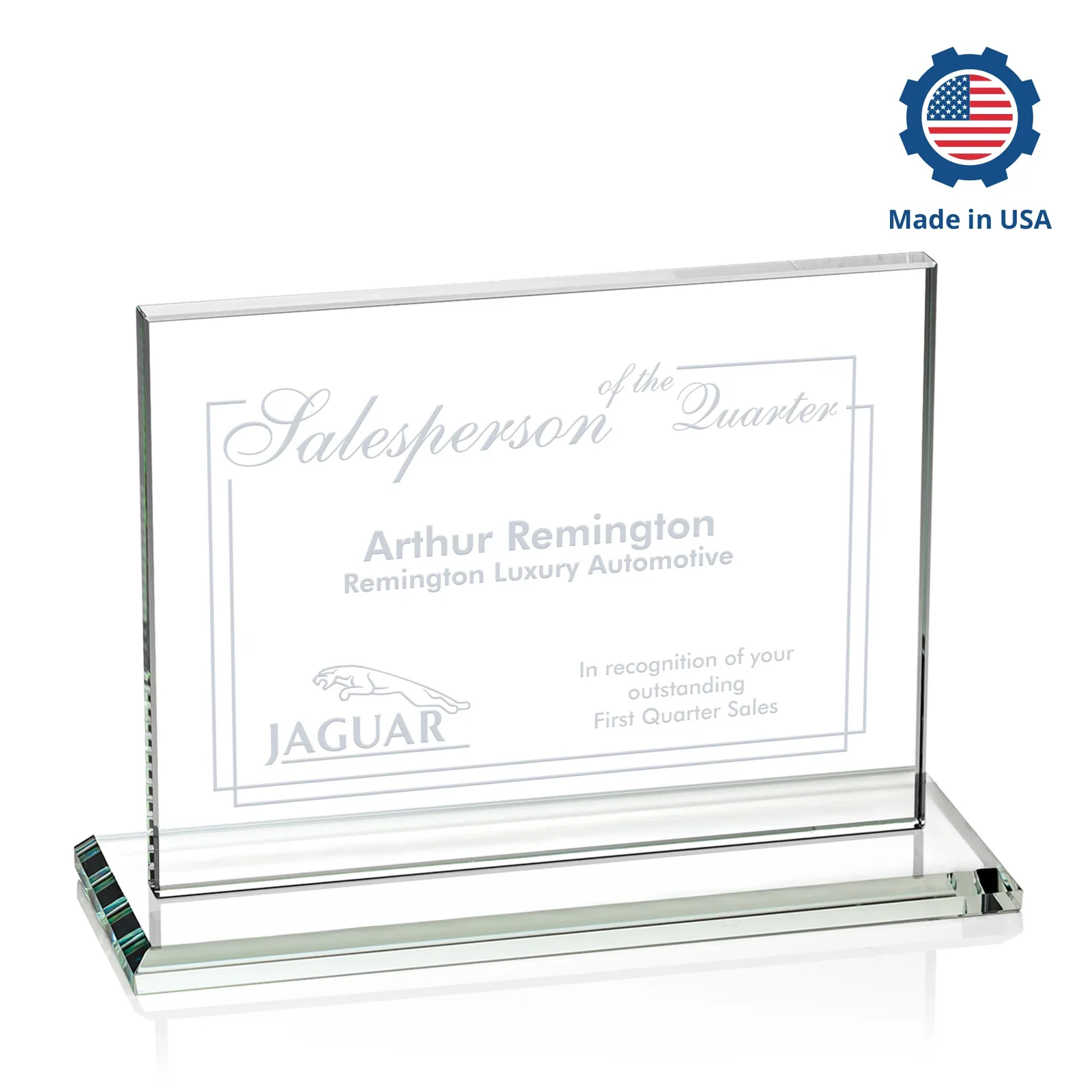 Promotional Starfire Crystal Rectangle Award On An Ebony Base, with your logo for employee recognition