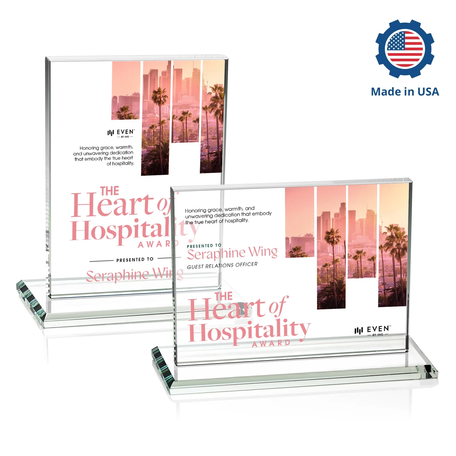 Promotional Starfire Crystal Rectangle Award On An Ebony Base, with your logo for corporate award ceremonies