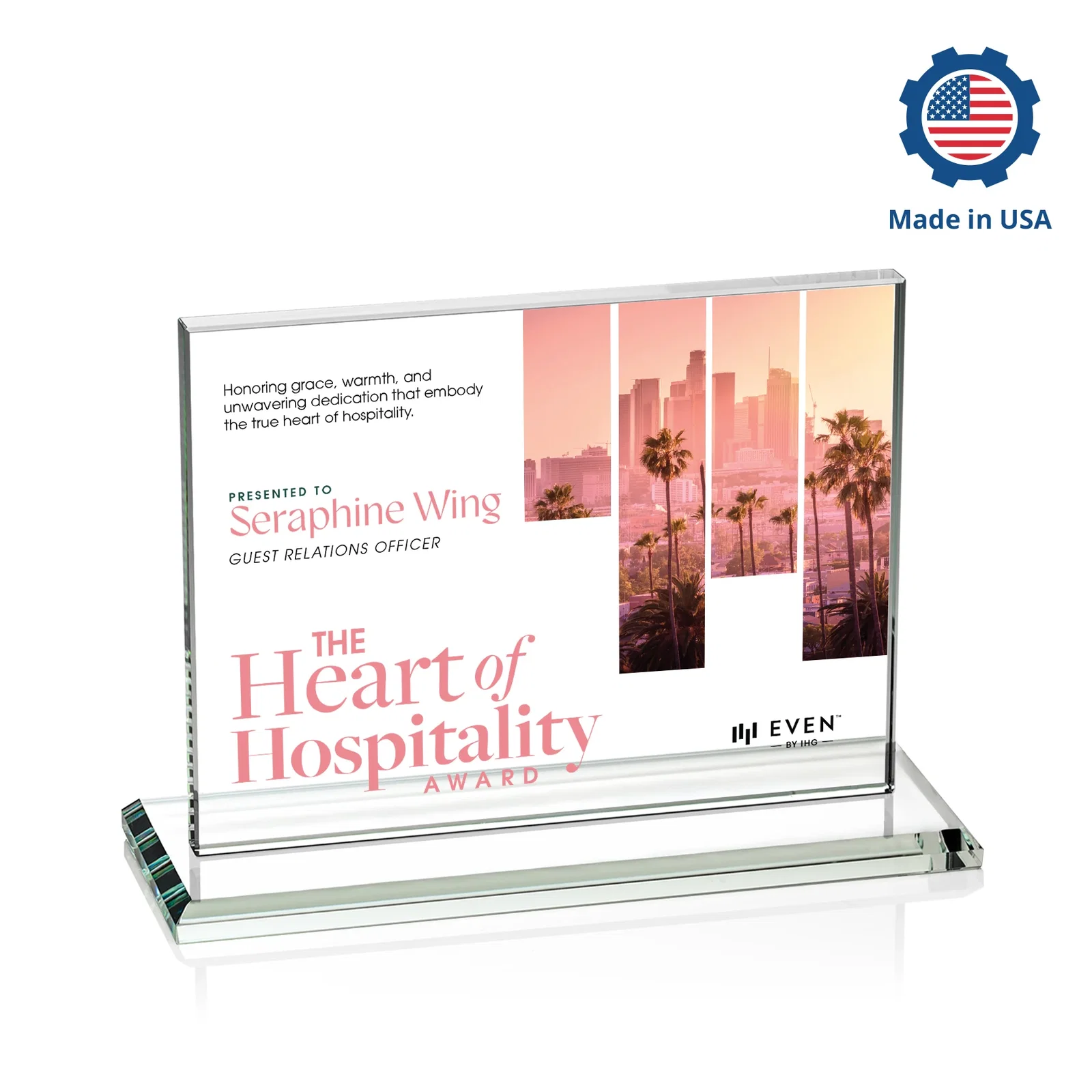 Promotional Starfire Crystal Rectangle Award On An Ebony Base, with your logo for sales achievement awards