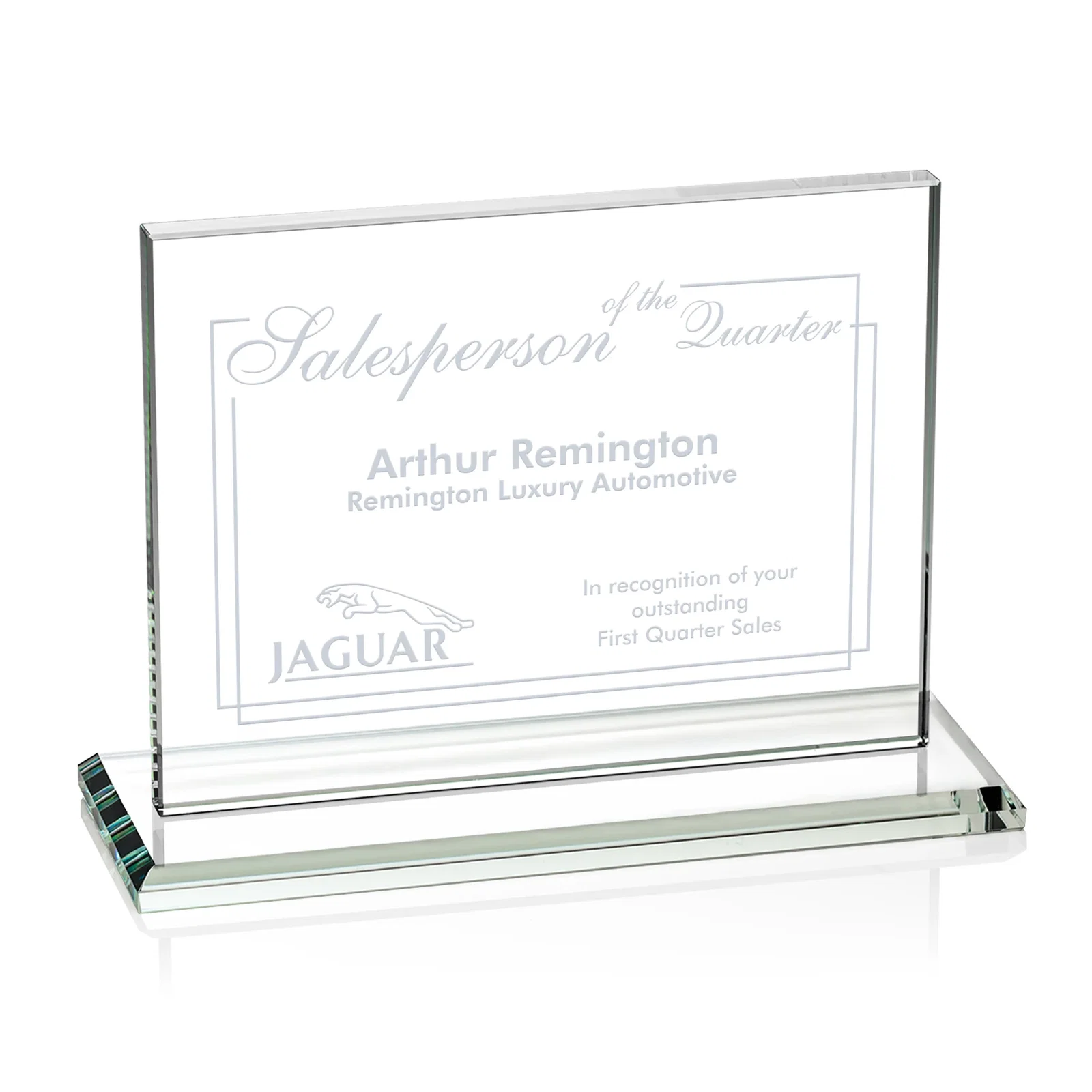 Personalized Starfire Crystal Rectangle Award On An Ebony Base for employee recognition