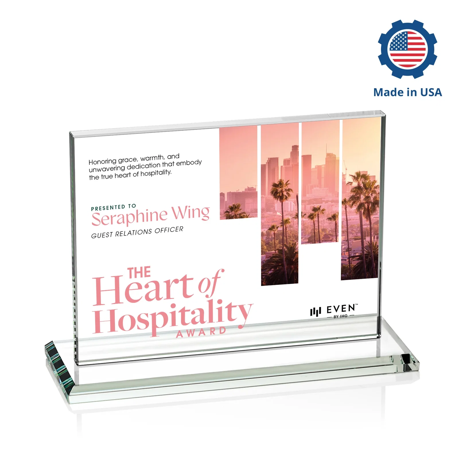 Promotional Starfire Crystal Rectangle Award On An Ebony Base, with your logo for retirement presentations