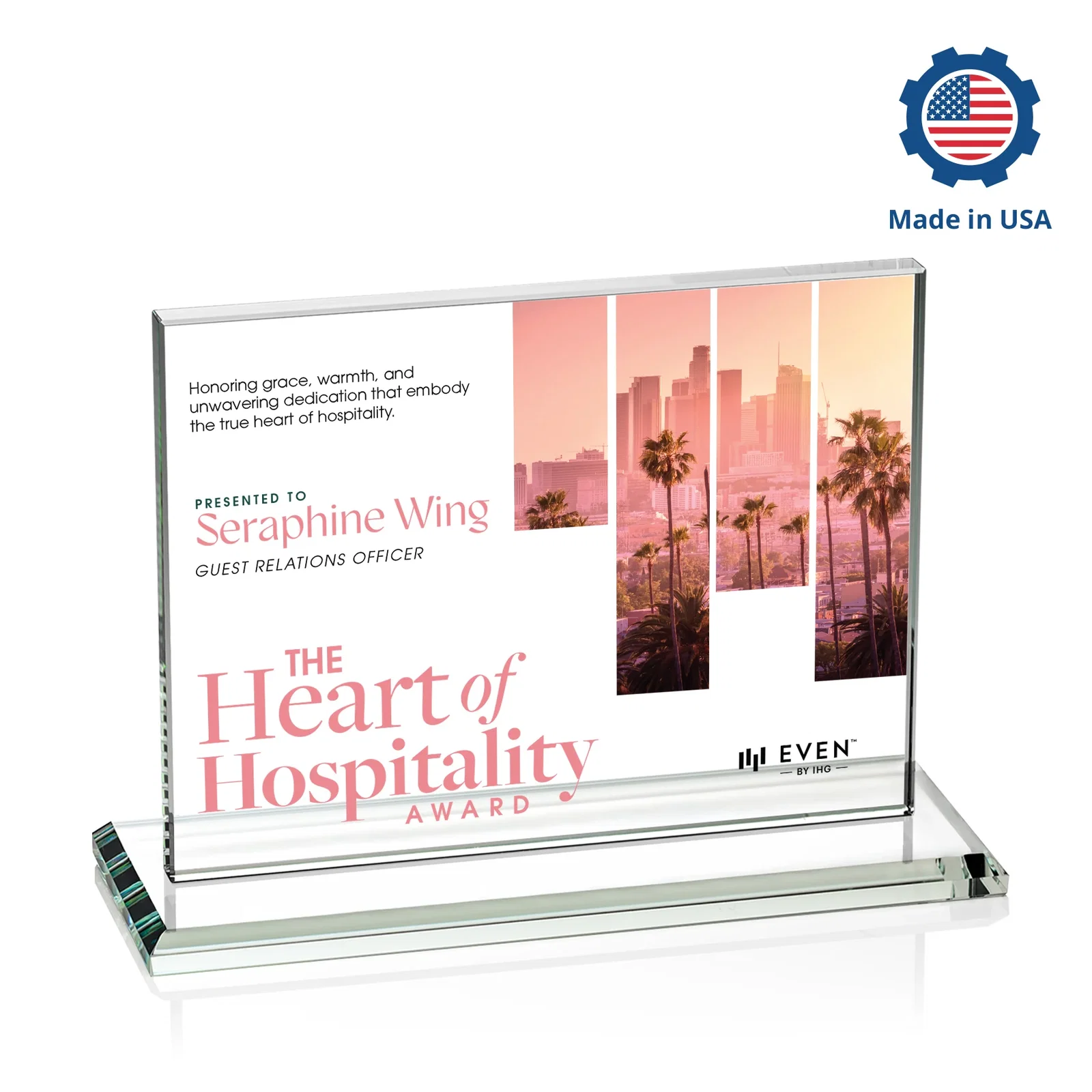 Promotional Starfire Crystal Rectangle Award On An Ebony Base, with your logo for team milestone celebrations