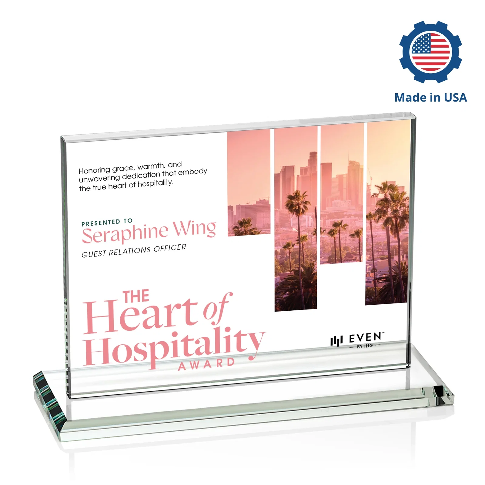 Promotional Starfire Crystal Rectangle Award On An Ebony Base, with your logo for donor appreciation