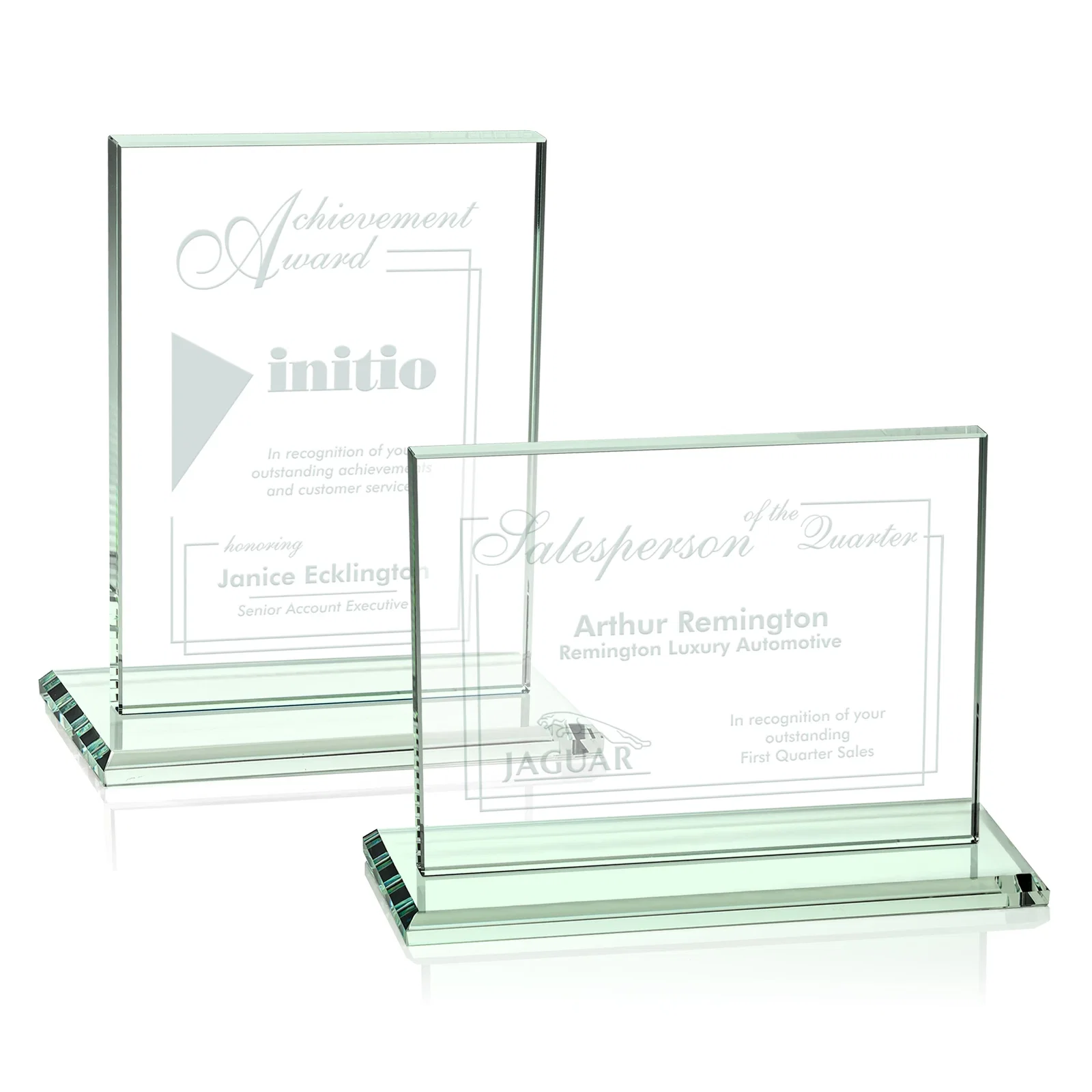 Personalized Starfire Crystal Rectangle Award On An Ebony Base for corporate award ceremonies
