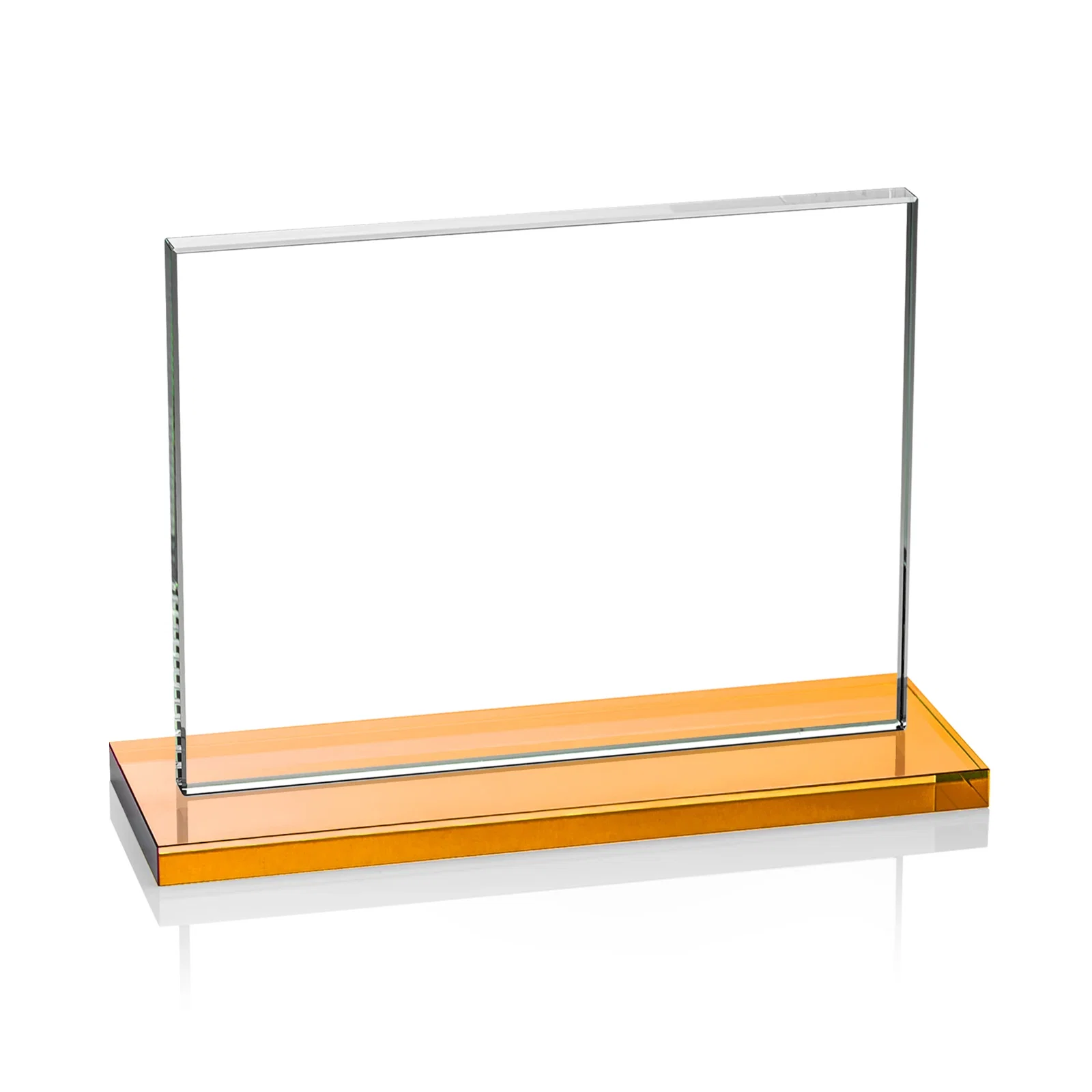Custom printed Starfire Crystal Rectangle Award On An Ebony Base, with your logo for employee recognition