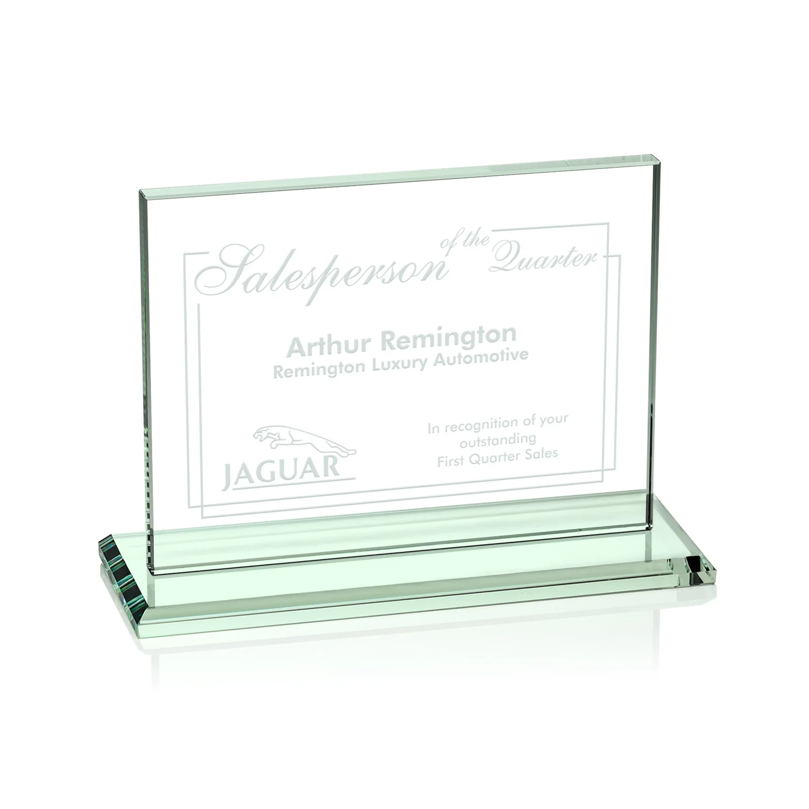 Personalized Starfire Crystal Rectangle Award On An Ebony Base for service anniversary gifts
