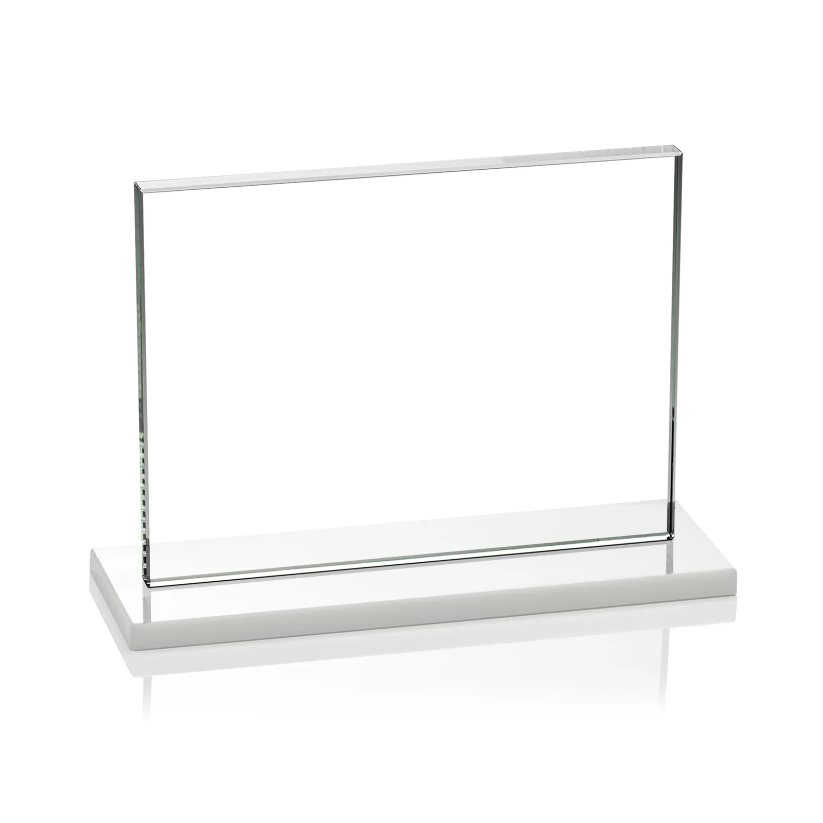 Custom engraved Starfire Crystal Rectangle Award On An Ebony Base, with your logo for employee recognition