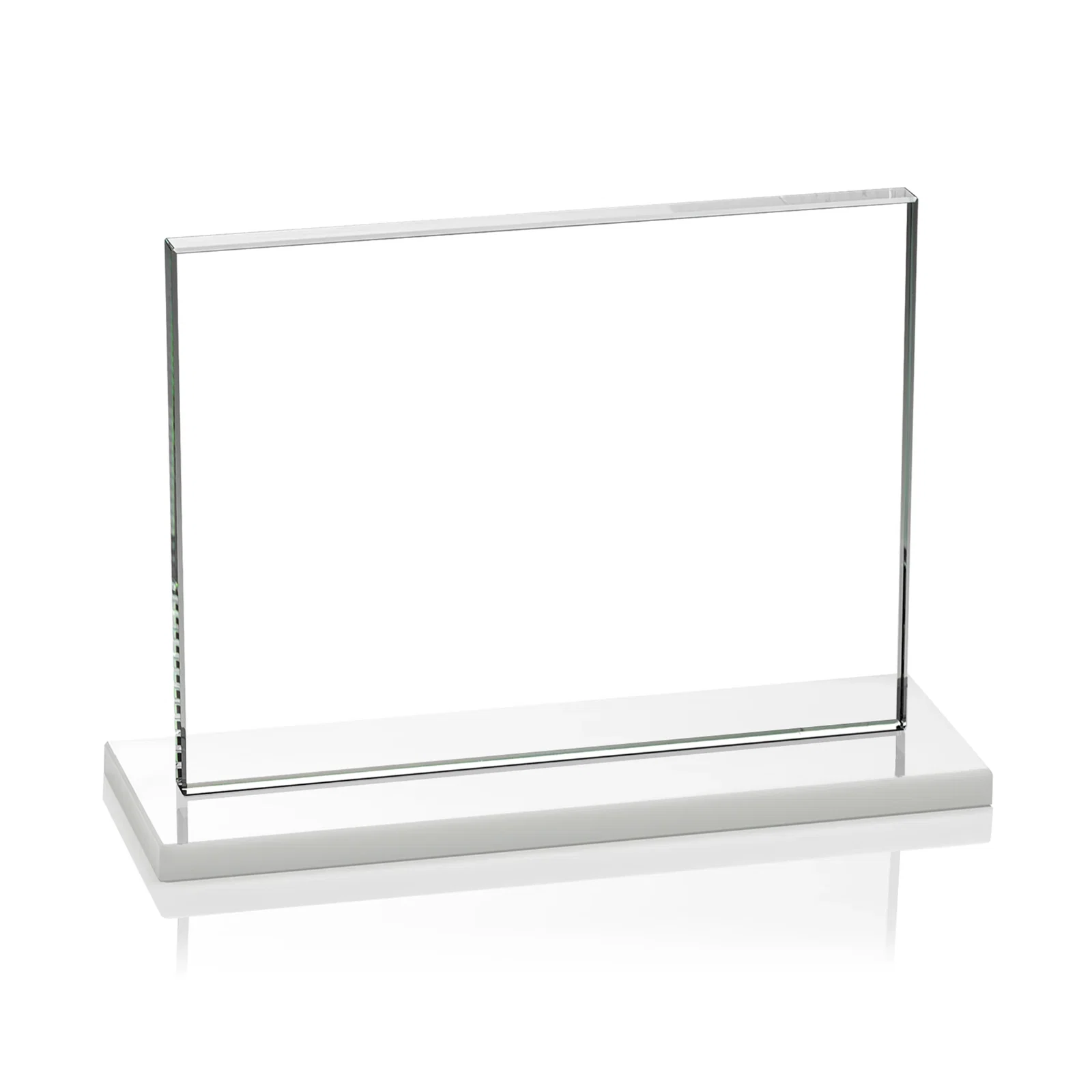 Custom engraved Starfire Crystal Rectangle Award On An Ebony Base, with your logo for corporate award ceremonies