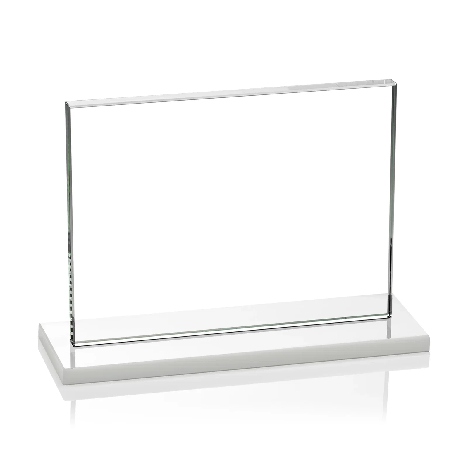 Custom engraved Starfire Crystal Rectangle Award On An Ebony Base, with your logo for service anniversary gifts
