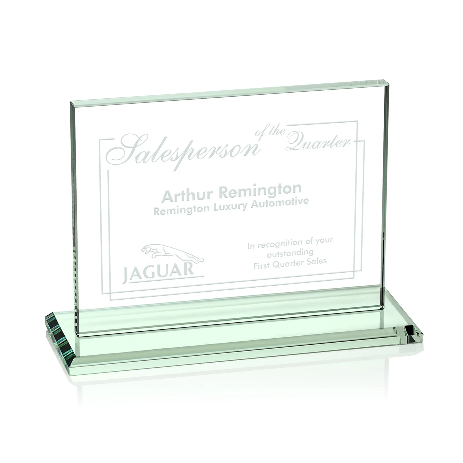Personalized Starfire Crystal Rectangle Award On An Ebony Base for retirement presentations