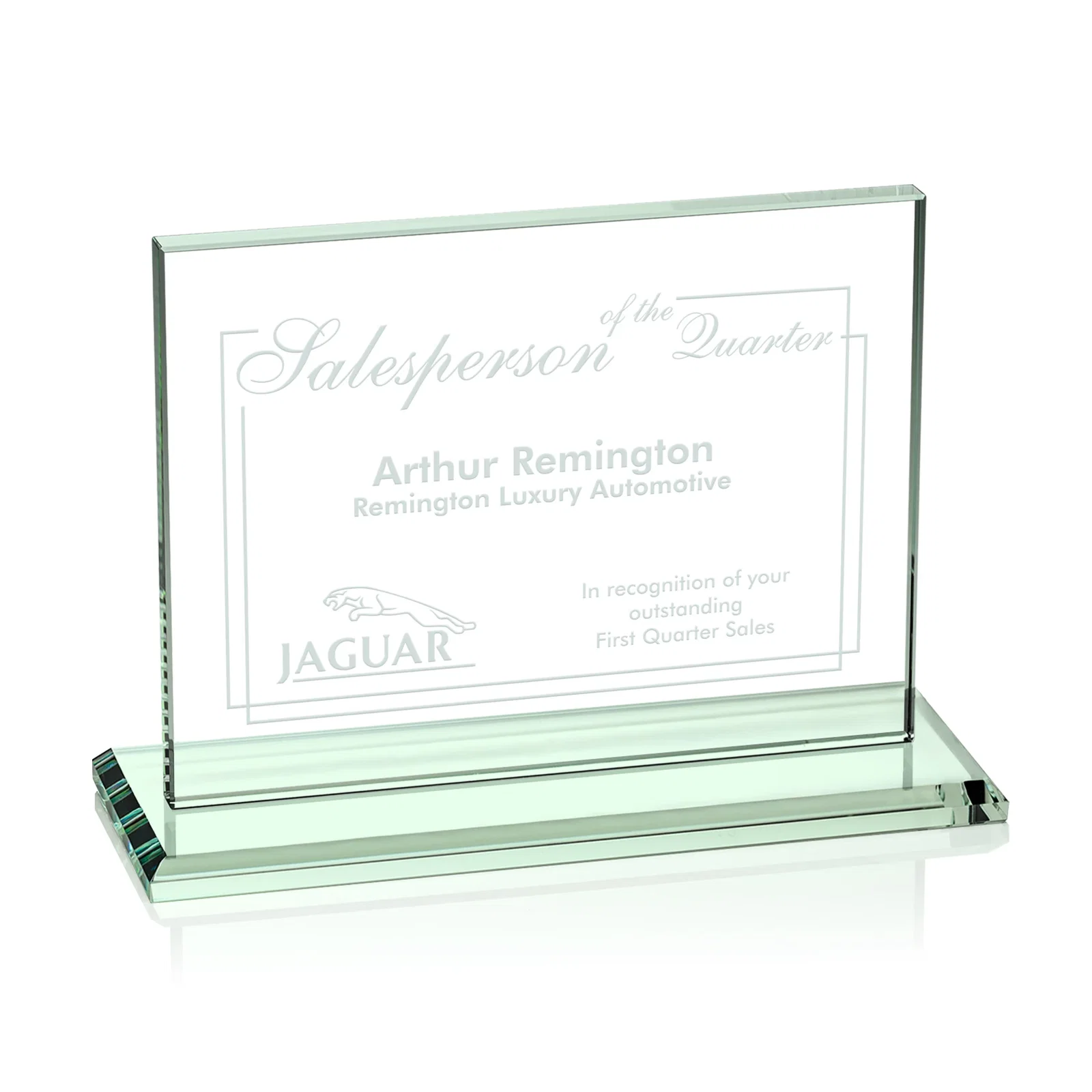 Personalized Starfire Crystal Rectangle Award On An Ebony Base for team milestone celebrations