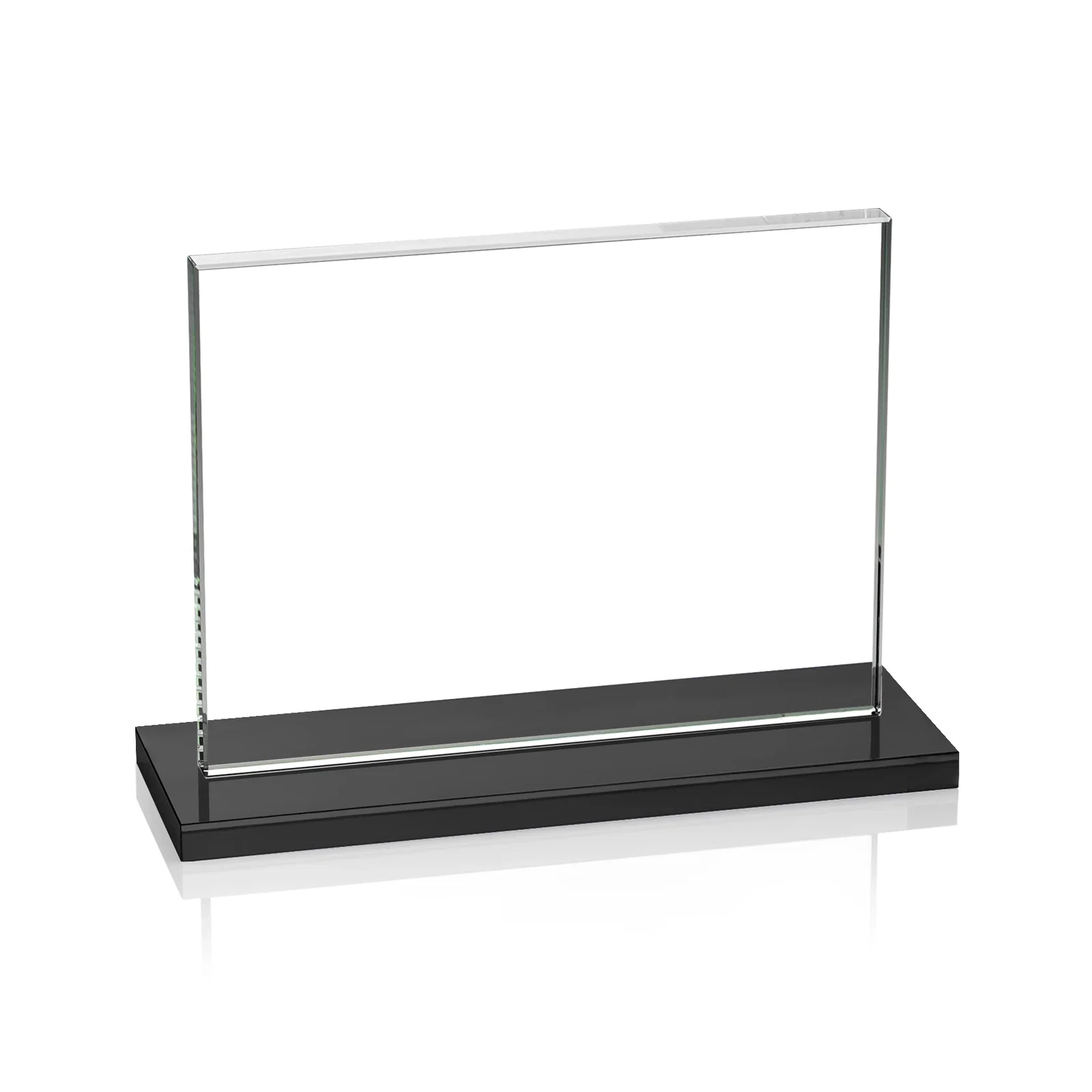 Custom engraved Starfire Crystal Rectangle Award On An Ebony Base, with your logo for team milestone celebrations