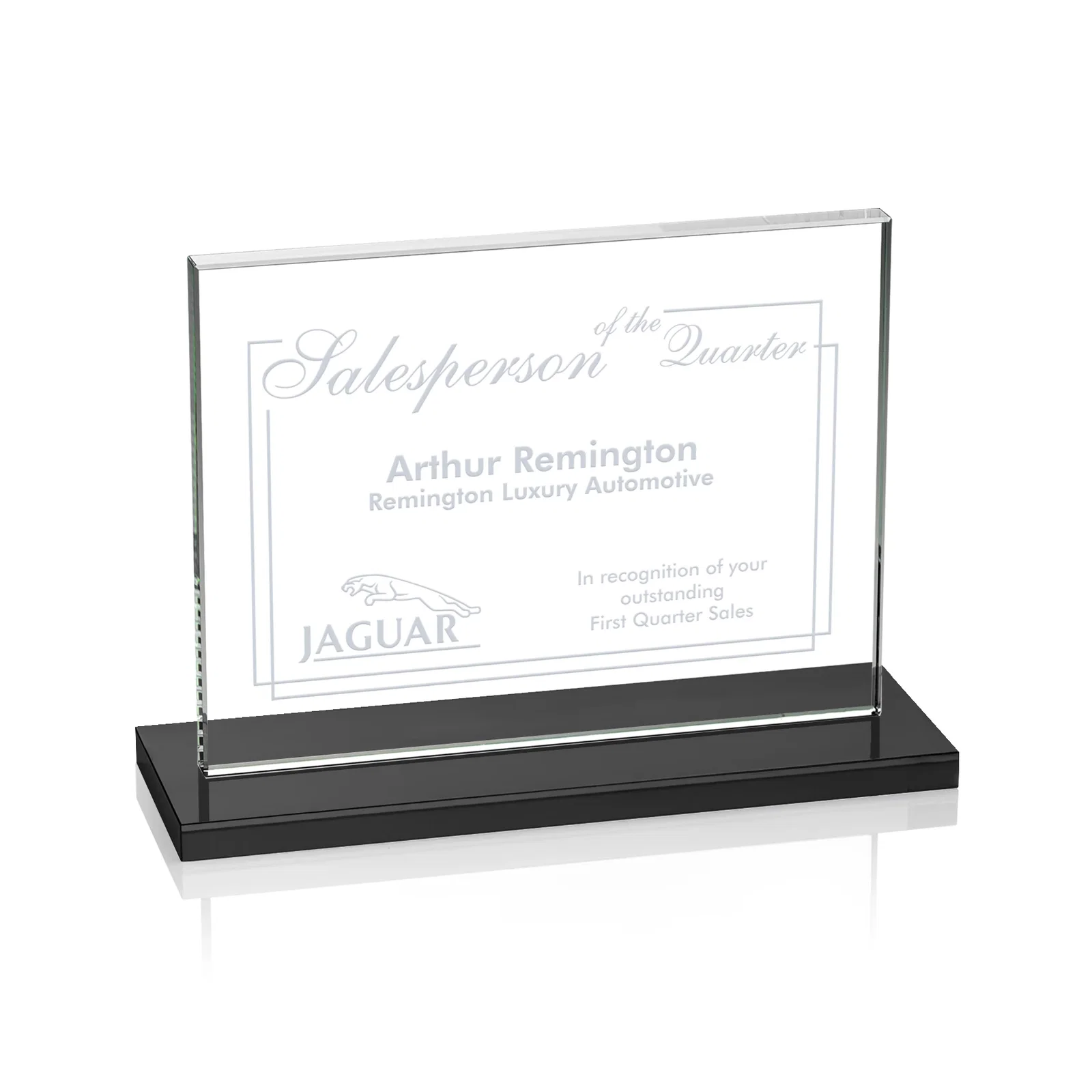 Custom Starfire Crystal Rectangle Award On An Ebony Base for corporate award ceremonies