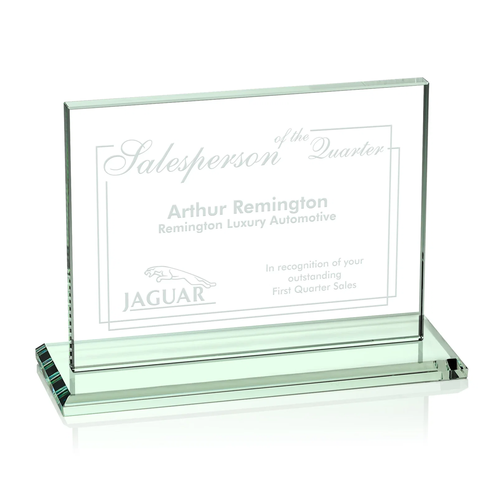 Personalized Starfire Crystal Rectangle Award On An Ebony Base for donor appreciation