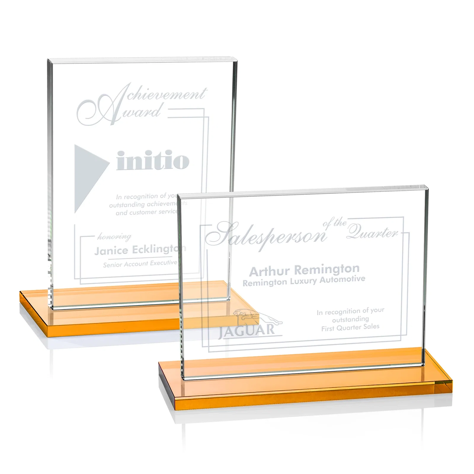 Personalized Starfire Crystal Rectangle Award On An Ebony Base for graduation ceremonies