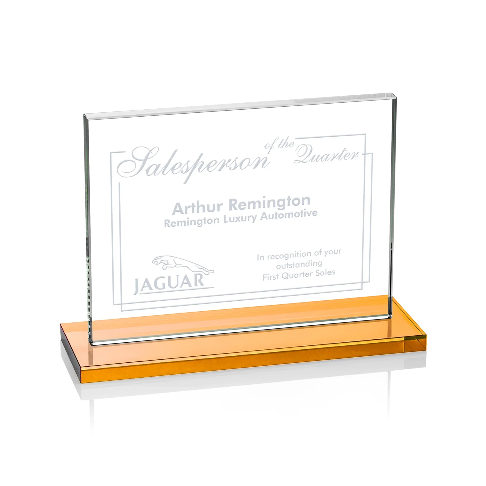 Personalized Starfire Crystal Rectangle Award On An Ebony Base for safety achievement programs