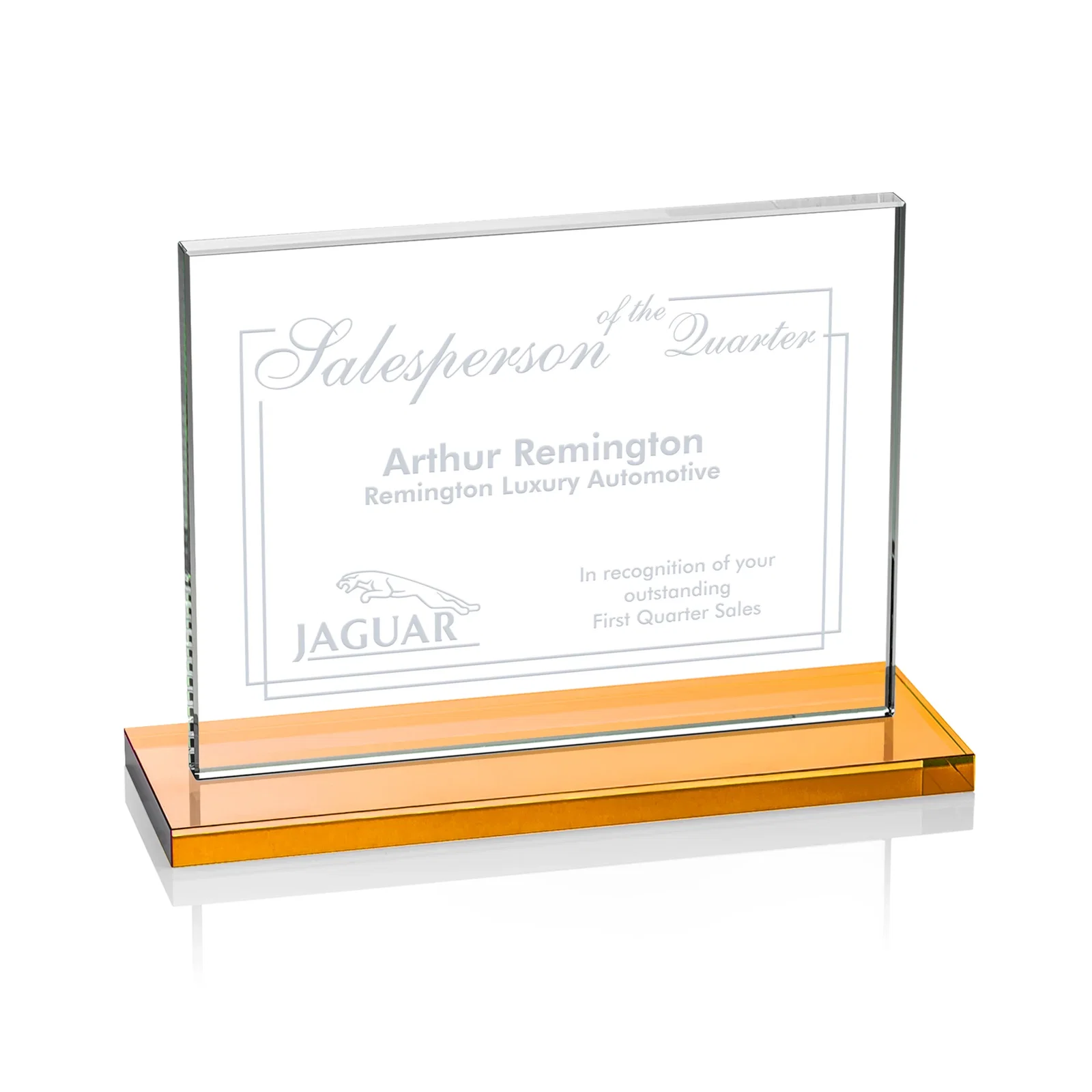 Personalized Starfire Crystal Rectangle Award On An Ebony Base for volunteer appreciation