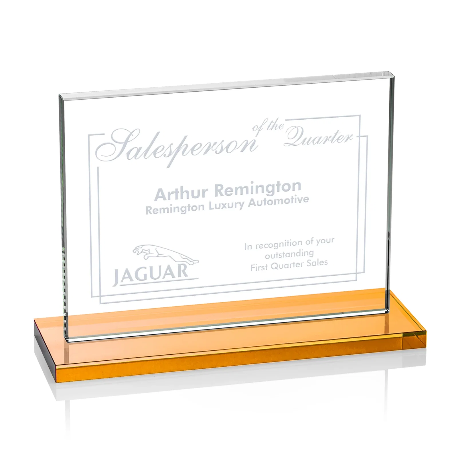 Promotional Starfire Crystal Rectangle Award On An Ebony Base for employee recognition