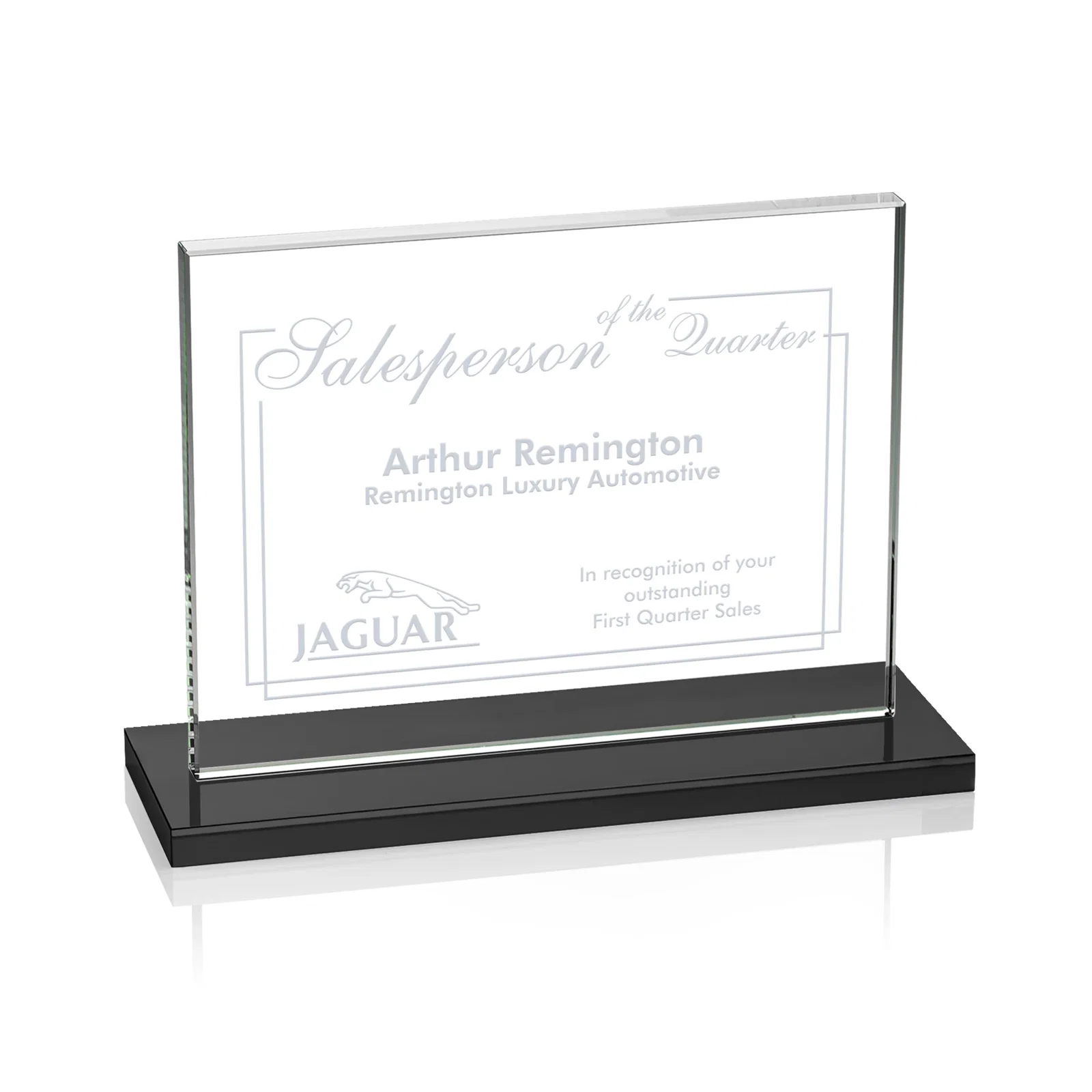 Custom Starfire Crystal Rectangle Award On An Ebony Base for service anniversary gifts