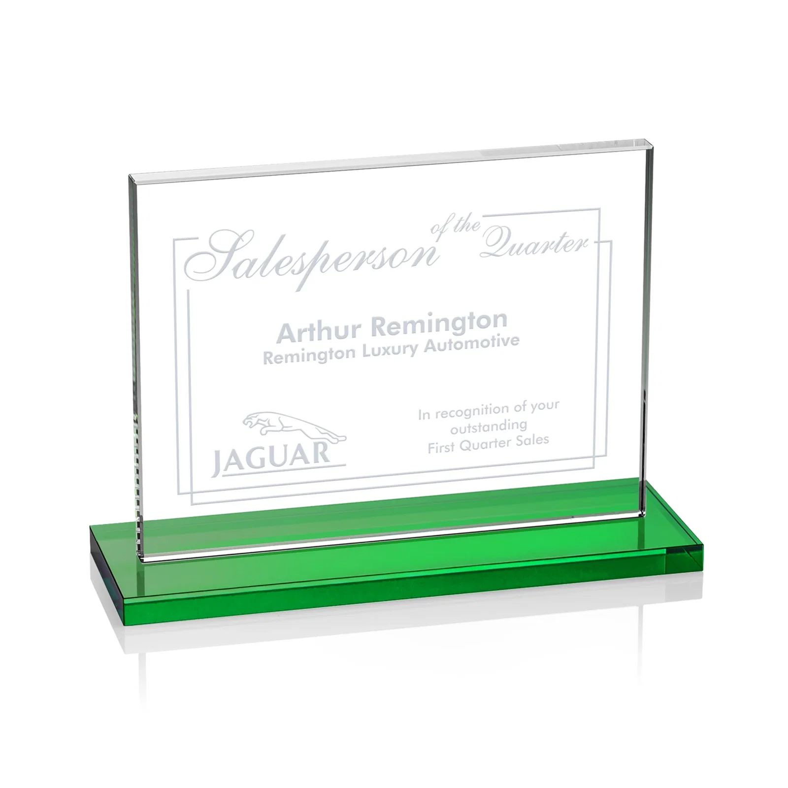 Promotional Starfire Crystal Rectangle Award On An Ebony Base for sales achievement awards