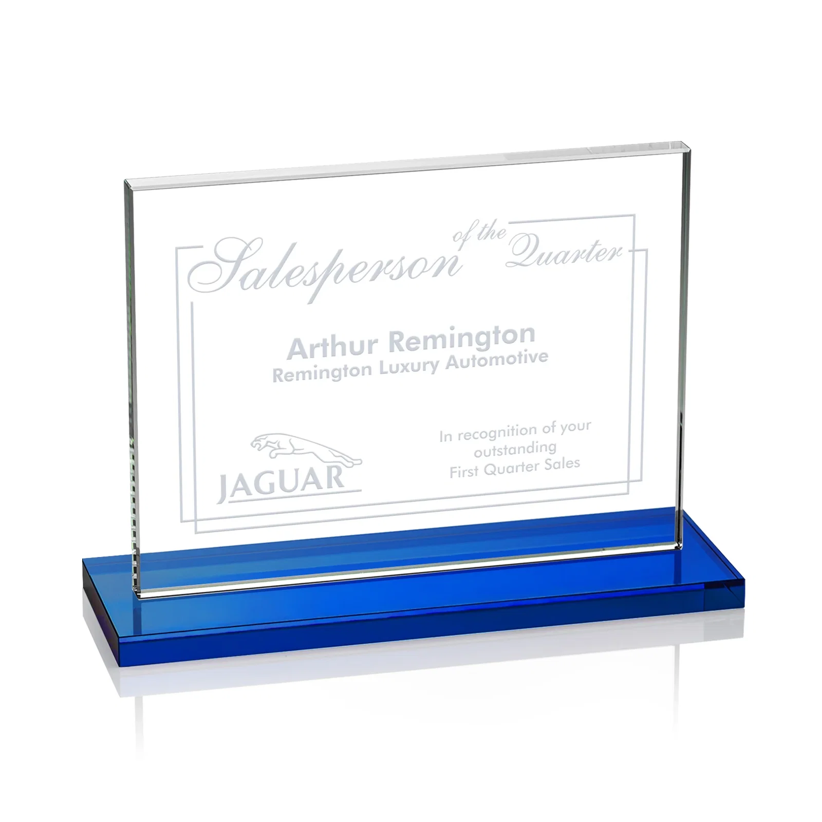 Promotional Starfire Crystal Rectangle Award On An Ebony Base for dealer and partner awards