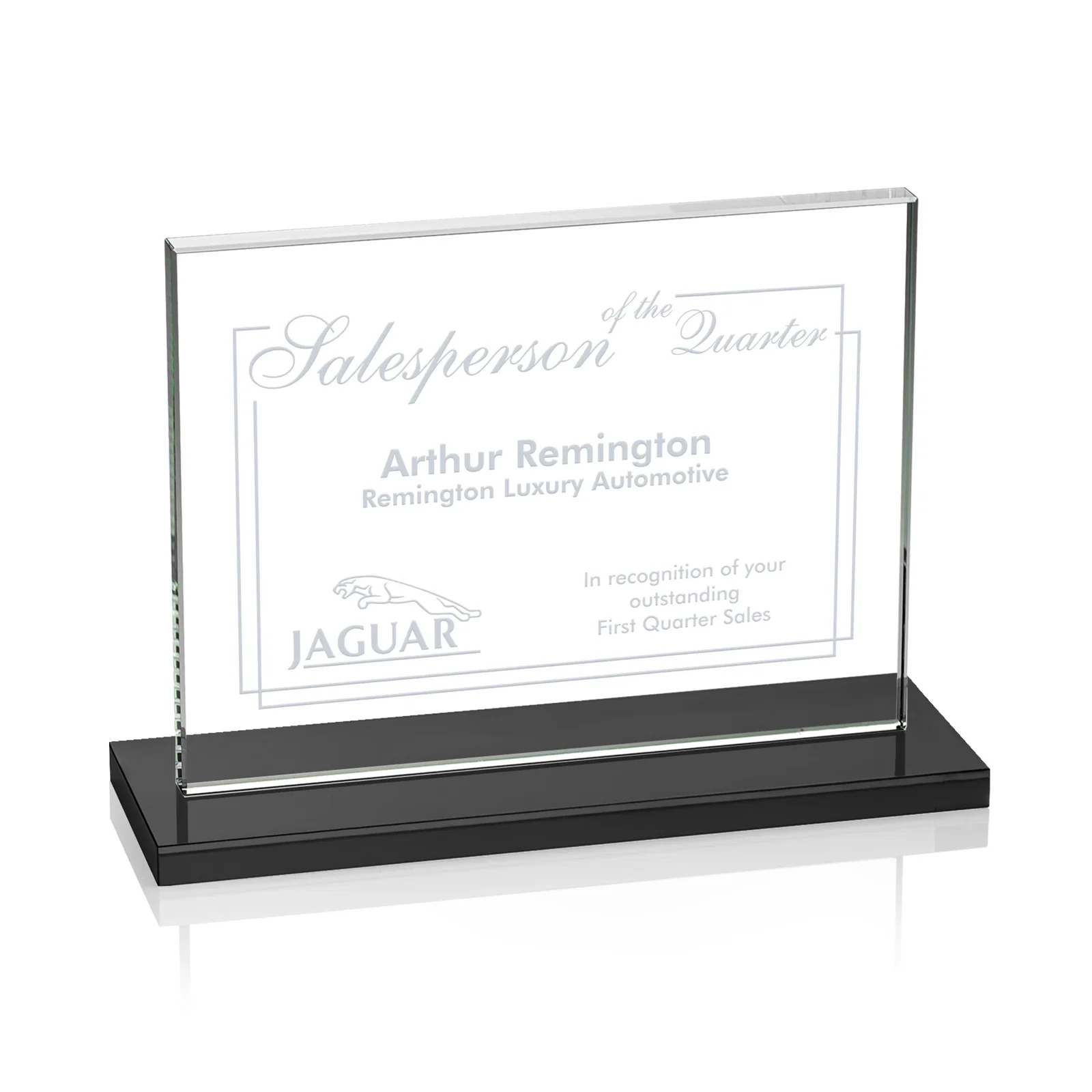 Custom Starfire Crystal Rectangle Award On An Ebony Base for sales achievement awards