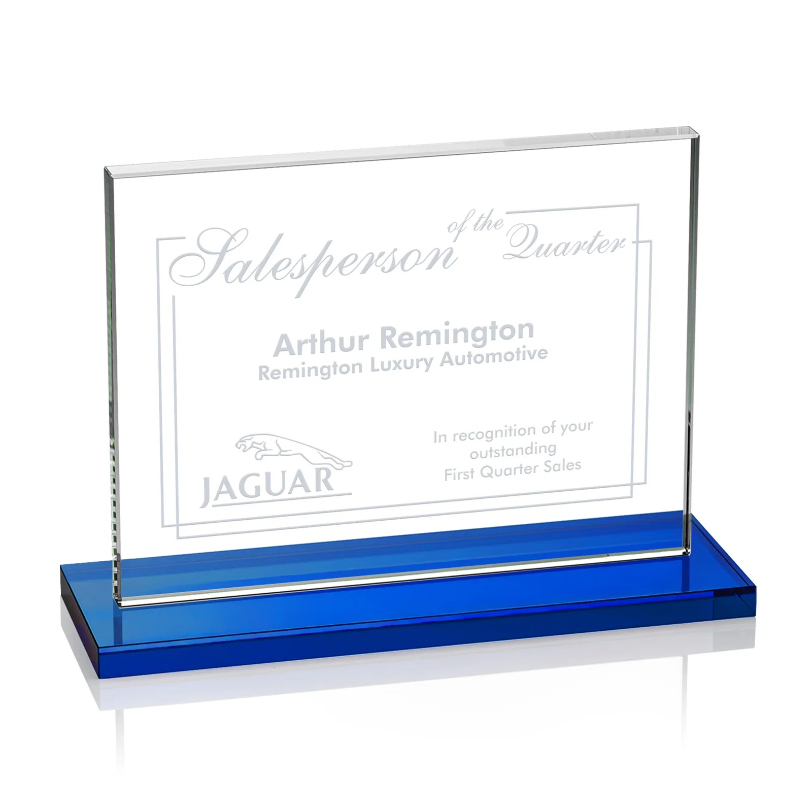 Branded Starfire Crystal Rectangle Award On An Ebony Base for employee recognition