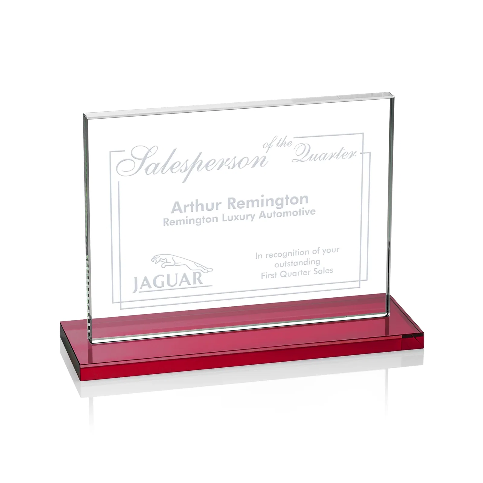 Branded Starfire Crystal Rectangle Award On An Ebony Base for service anniversary gifts