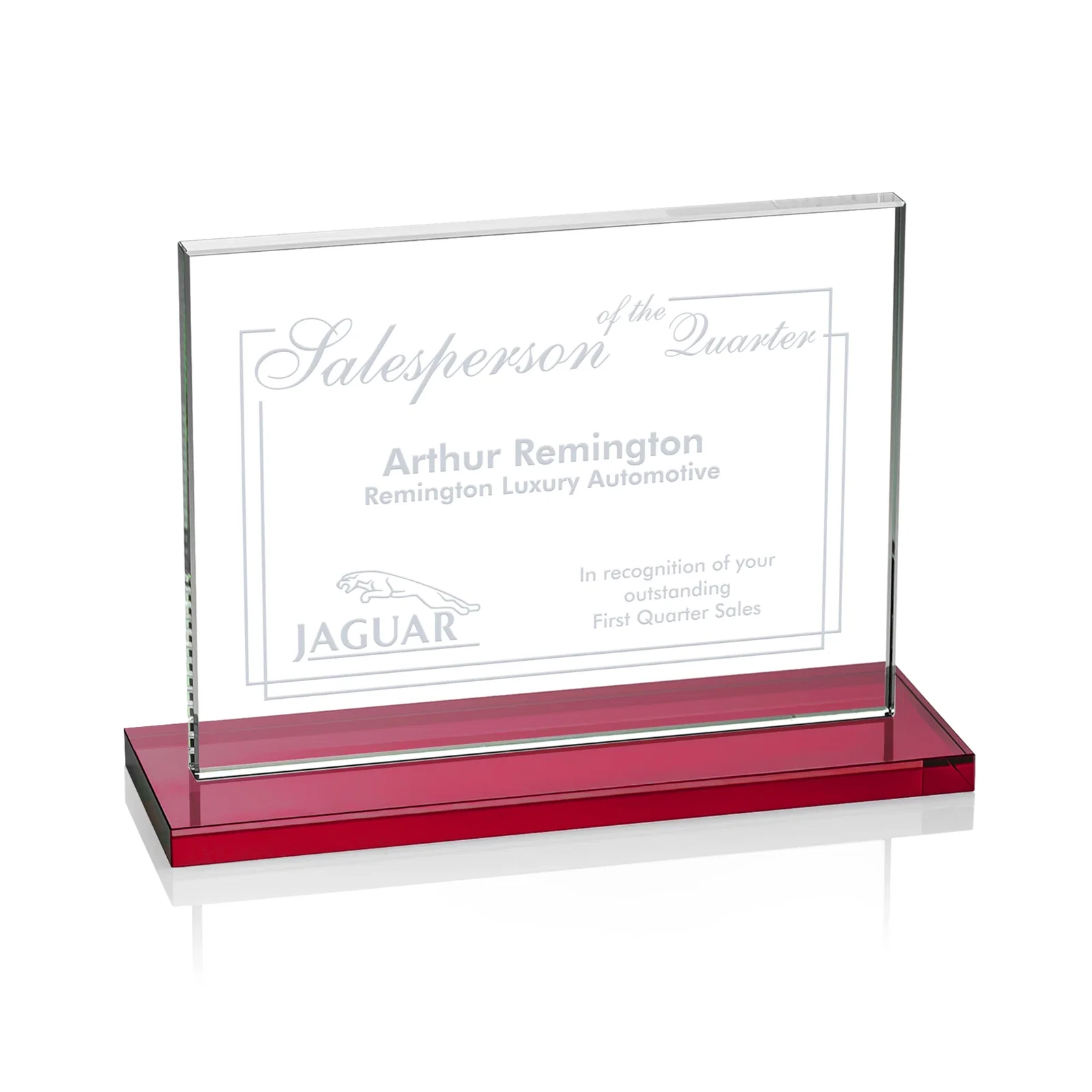 Branded Starfire Crystal Rectangle Award On An Ebony Base for sales achievement awards
