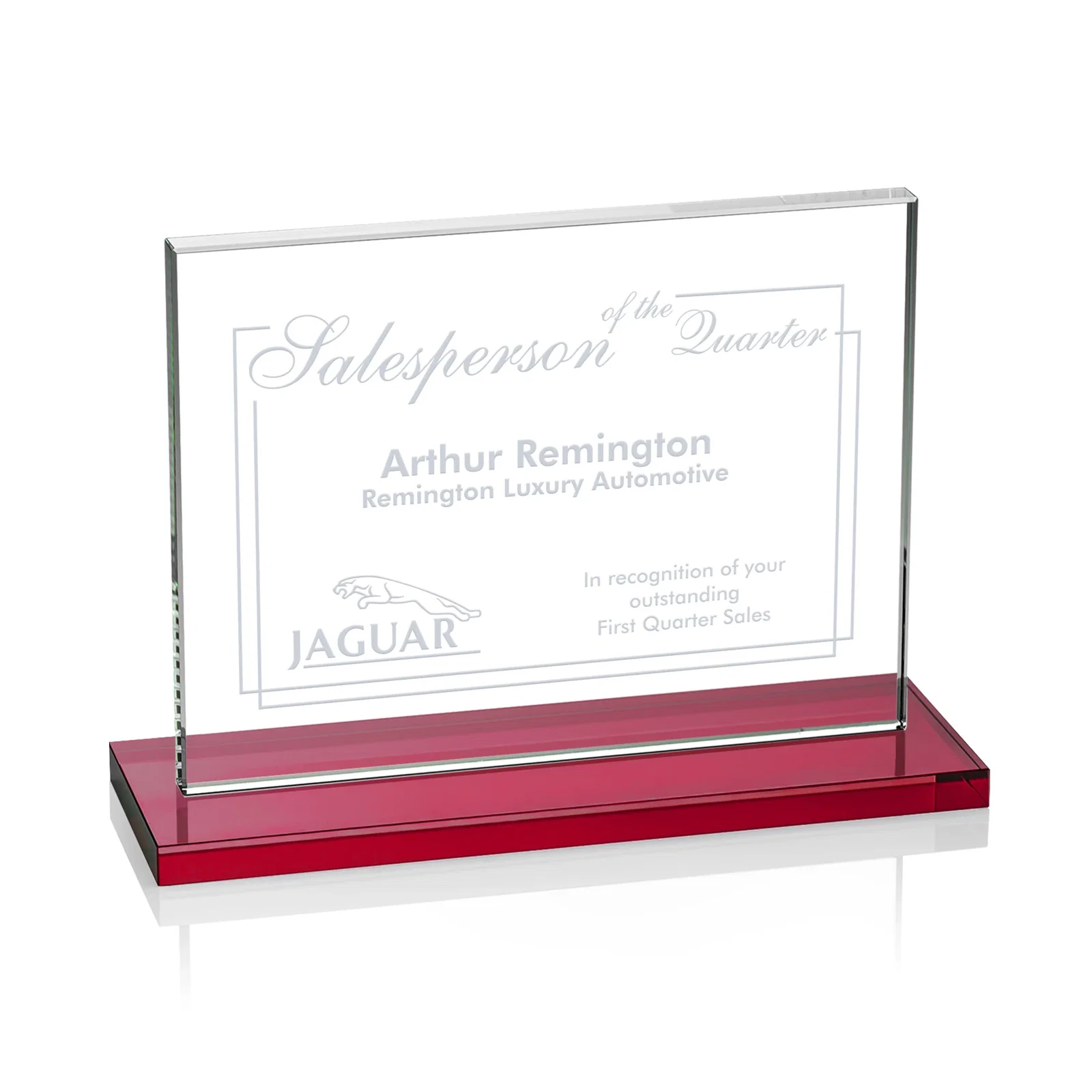 Branded Starfire Crystal Rectangle Award On An Ebony Base for retirement presentations