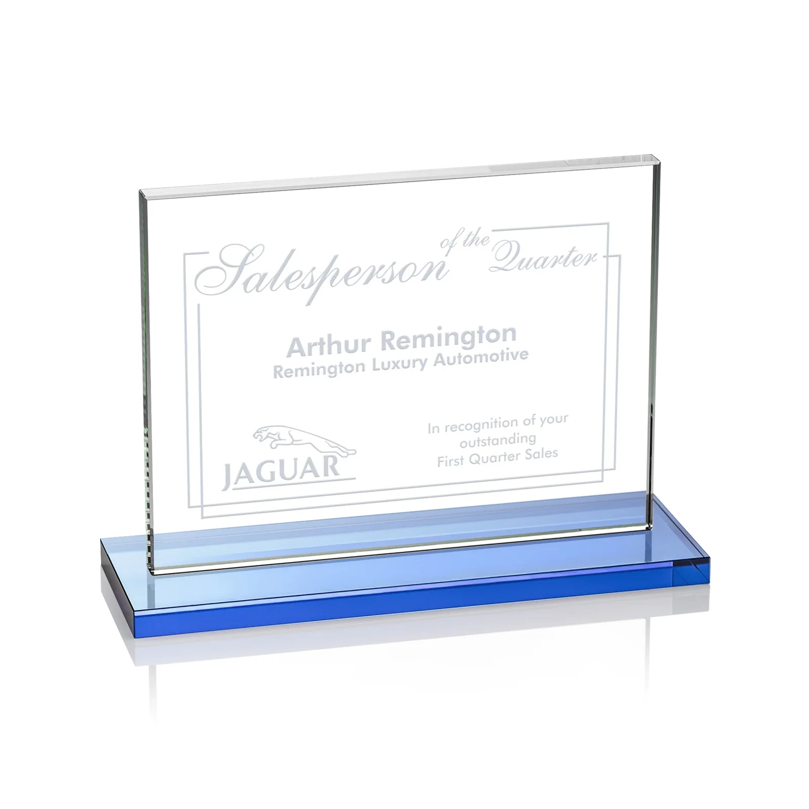 Branded Starfire Crystal Rectangle Award On An Ebony Base for safety achievement programs
