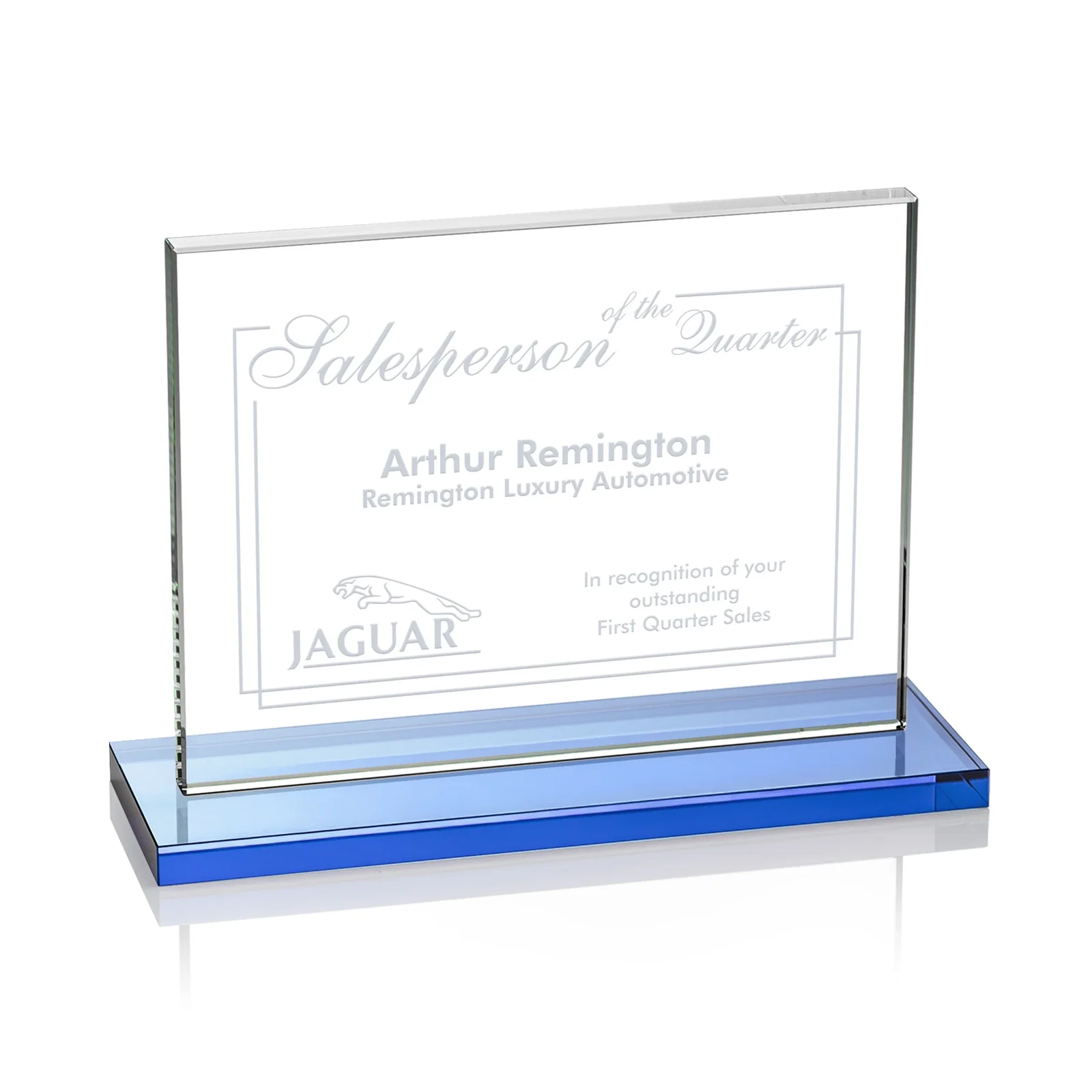 Branded Starfire Crystal Rectangle Award On An Ebony Base for dealer and partner awards
