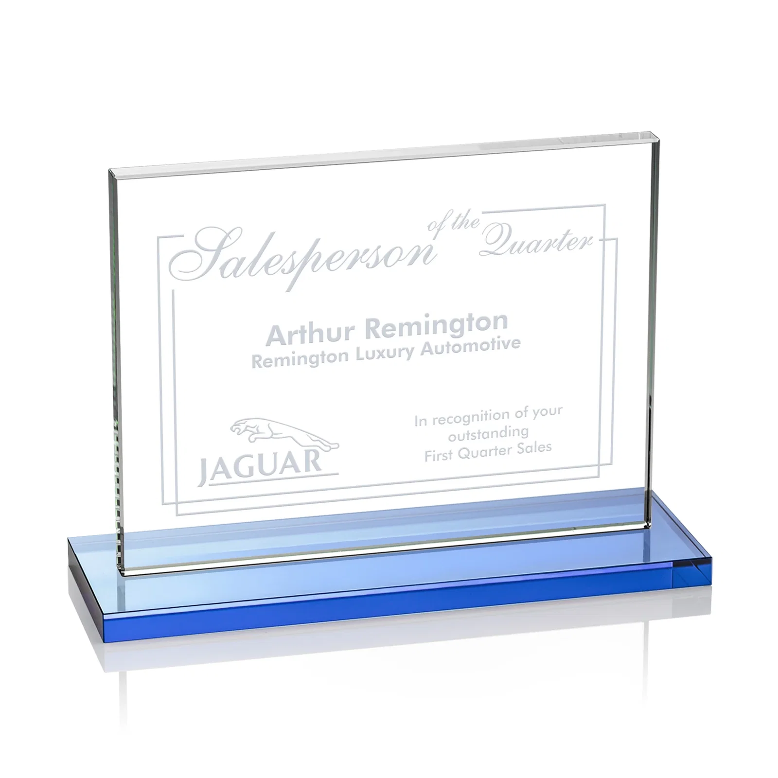 Branded Starfire Crystal Rectangle Award On An Ebony Base for company anniversary events