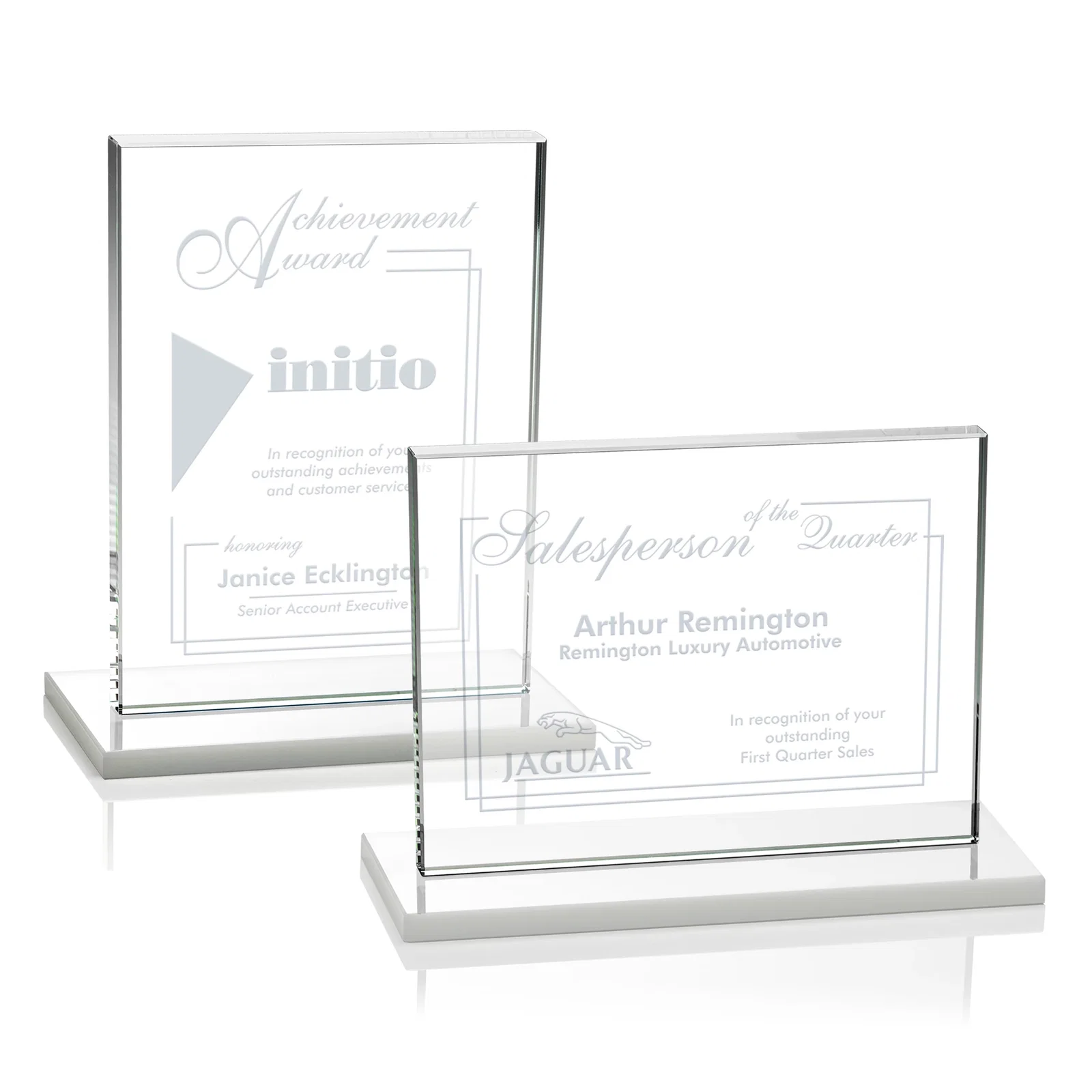 Custom printed Starfire Crystal Rectangle Award On An Ebony Base for corporate award ceremonies