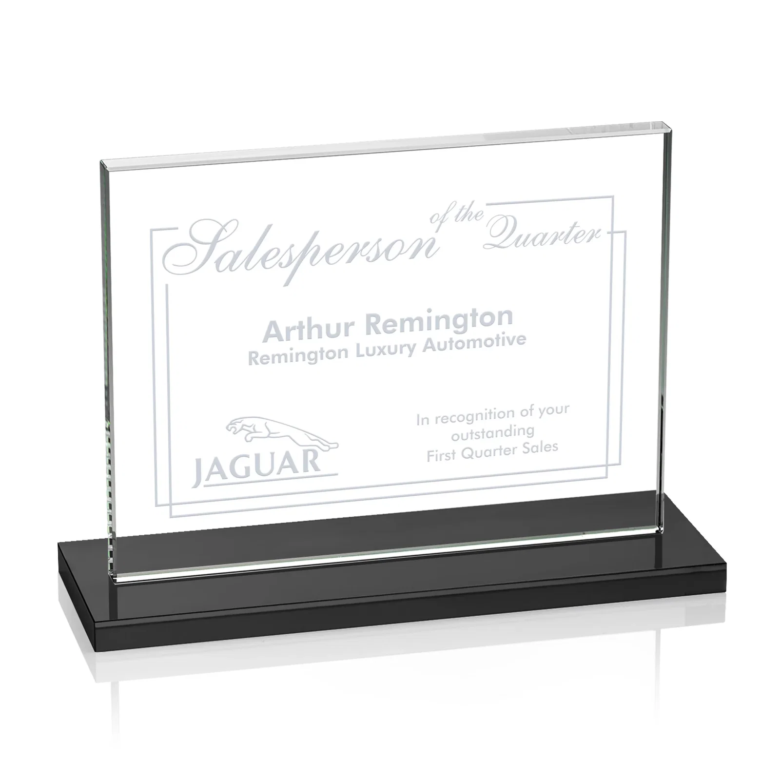 Custom Starfire Crystal Rectangle Award On An Ebony Base for team milestone celebrations
