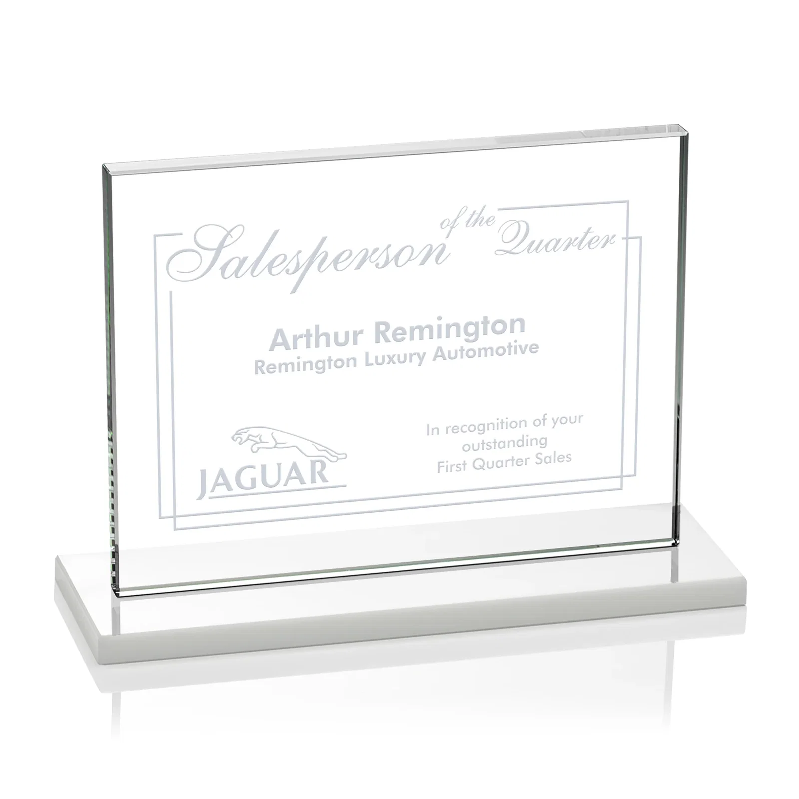Custom printed Starfire Crystal Rectangle Award On An Ebony Base for donor appreciation
