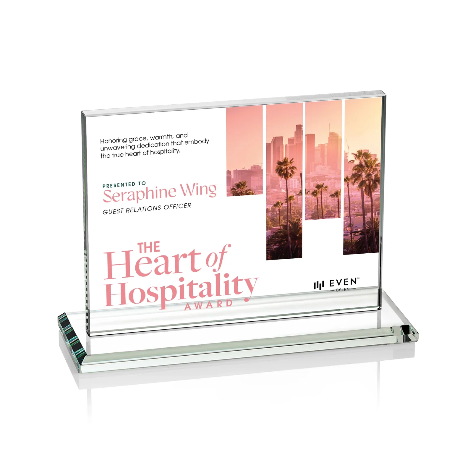 Custom printed Starfire Crystal Rectangle Award On An Ebony Base for safety achievement programs